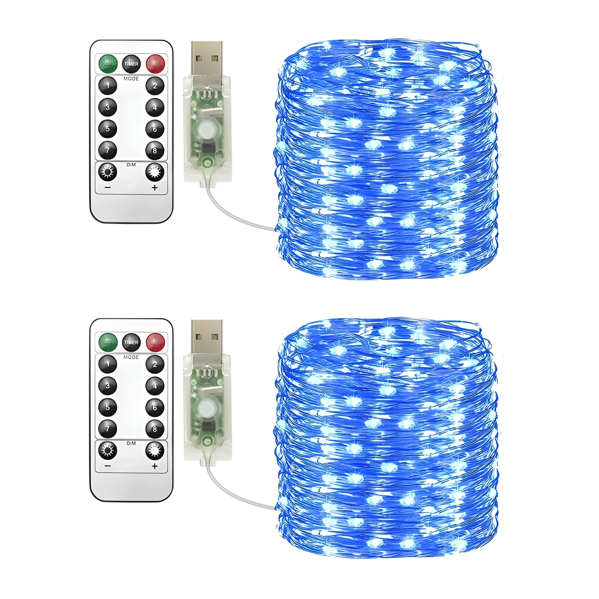 Clearhill Blue Usb Fairy Lights 2Pack,33Ft/10M 100Led Usb Cooper Wire String Lights With Remote Control, 8 Modes, Timing & Dimmable For Christmas Bedroom Indoor Outdoor Decor