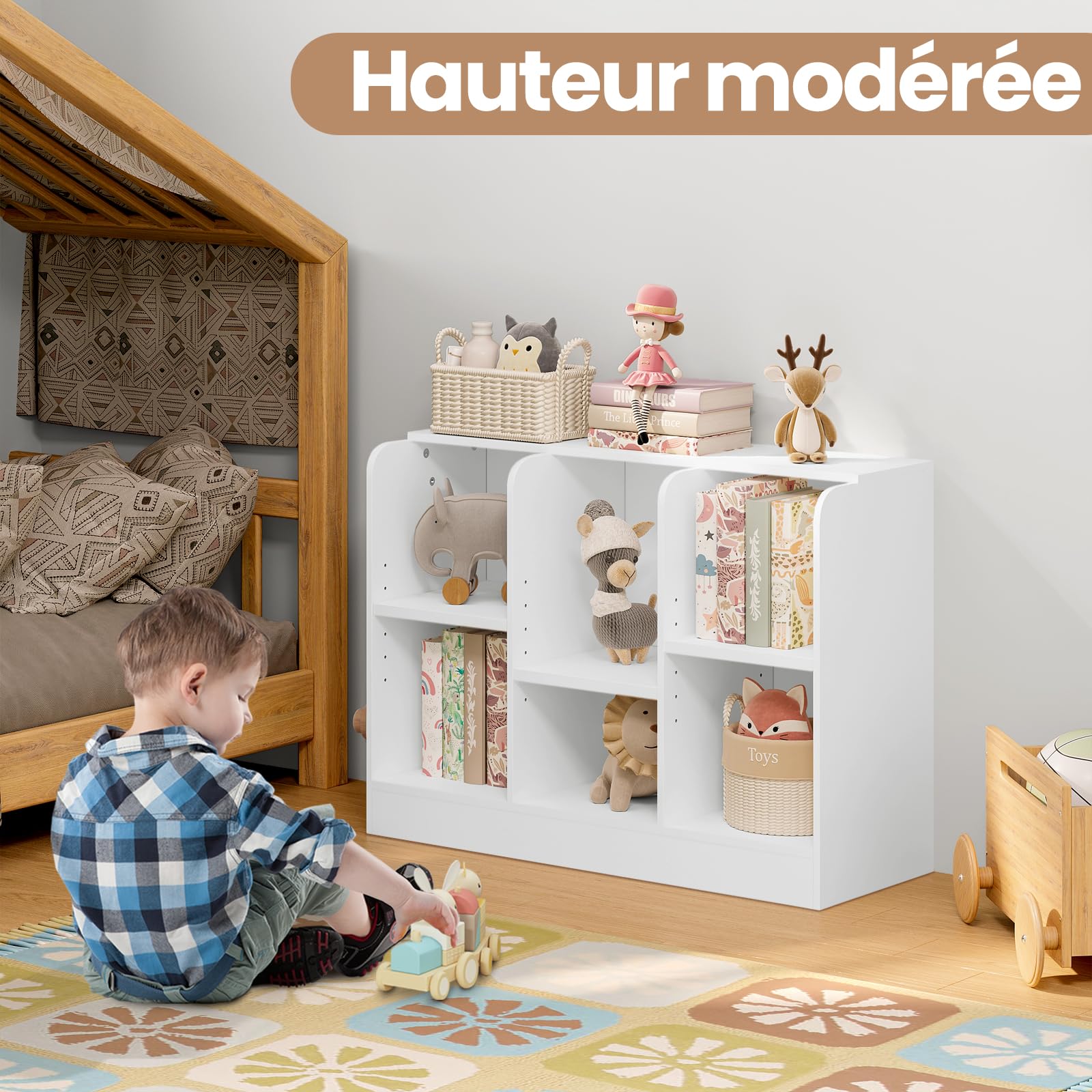 Lestarain Bibliothèque Enfant, Étagère à 6 Compartiments, Meuble Rangement avec Étagères Réglables, pour Chambre d'Enfant, Salle de Jeux, 91,5x30x60cm, Blanc