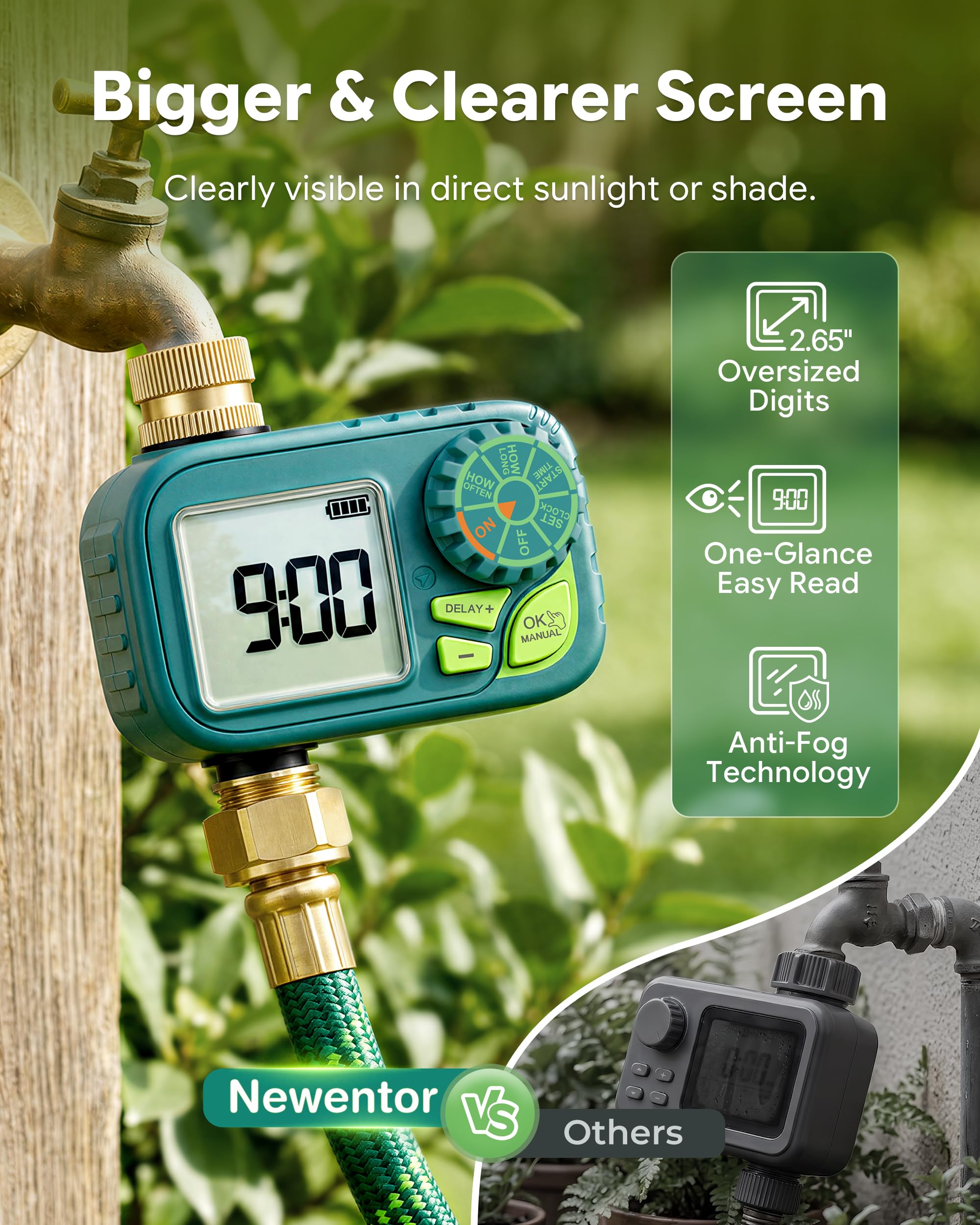 Newentor Timer per irrigatore, timer programmabile per tubo da giardino, timer per acqua con ritardo della pioggia/sistema di irrigazione manuale/automatico, irrigazione a goccia per cortile, prato