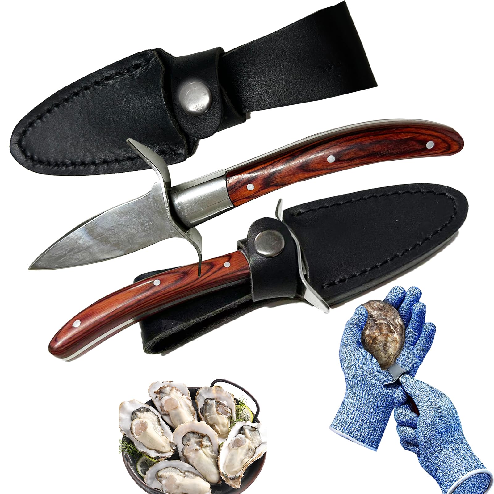 ELAORY Oyster Shucker, Oyster Shucking Knife for Oyster Clam Pearl Shell Shucking, 2 Set Oyster Shucking Tool Kit, 2 Stainless Steel Oyster Knifes