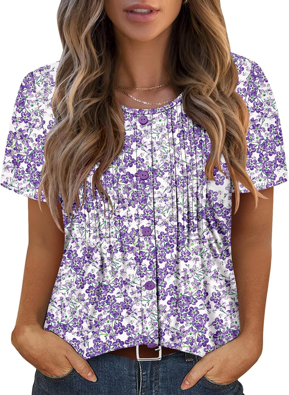 ONLYSHE Womens Shirts Cute Summer Lightweight Tops Short Sleeve Casual Swing Blouse