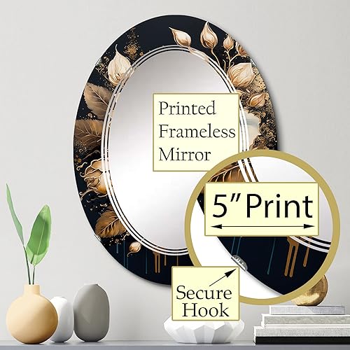 Miniatura 8 de DesignQ Espejo de pared floral y botánico, espejo tradicional ovalado, espejo de baño azul redondo, espejo de tocador rosa en azul marino y dorado