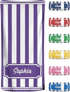 Personalized Beach Towels, Personalized Beach Towels for Kids Girls Adults Made in USA, Custom Striped Sand Free Quick Dry Beach Towel with Names, Customized Monogram Pool Towels