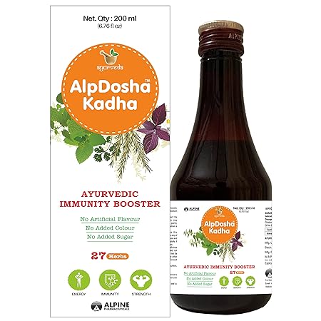 ALPDOSHA Kadha | Immunity Booster for Adults and Kids | Pure Natural AYUSH Kwath | 27 Potent Herbs | Herbal Ayurvedic Medicine | No Added Flavour & Colour | Sugar free | 200ml - Alpine Pharmaceuticals