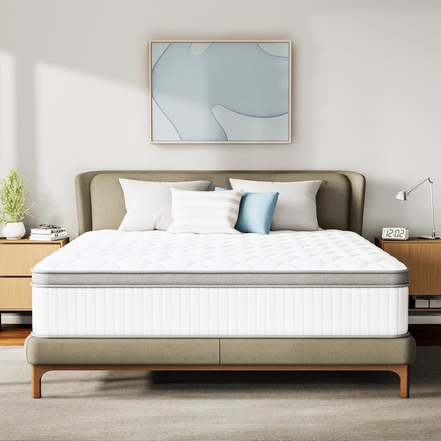 ETONEX 12 Inch Queen Mattress Cooling Gel Memory Foam and Pocket Spring Hybrid Mattress in a Box Plush Feel CertiPUR-US Certified Foam (Queen, 12in)