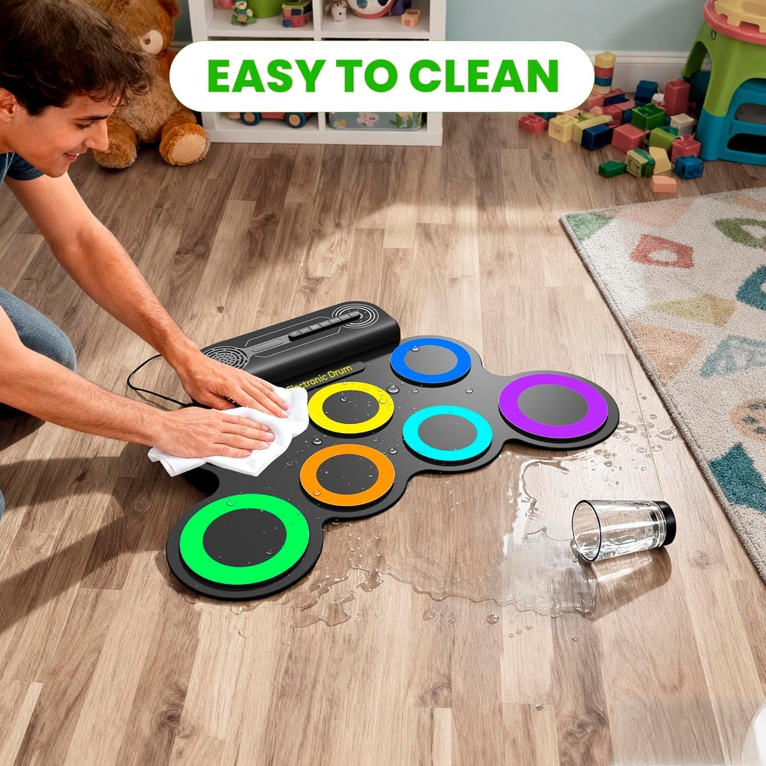 Gift for kids Electric Drum Set for kids with Built-in Speaker, Kids Drum Pad and Sticks, Portable Roll Up Drums drums for kids ages 3-9, Great Birthday for Girls Boys.