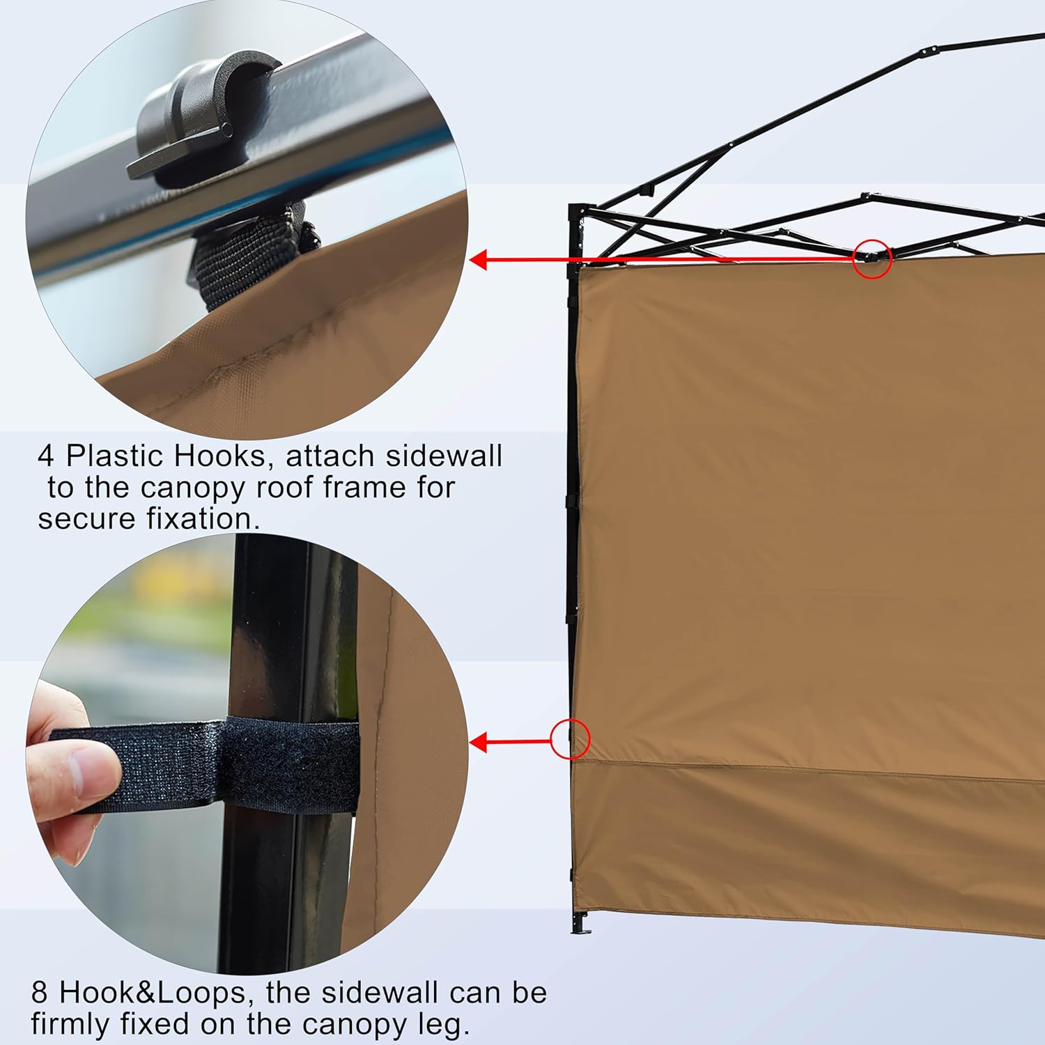 Canopy Sunwall Sidewall Gazebos Tent Waterproof for 10x10ft Pop up Canopy Straight Leg Gazebos Outdoor Instant Canopies 1 Pcs Khaki Canopy Sidewall Only