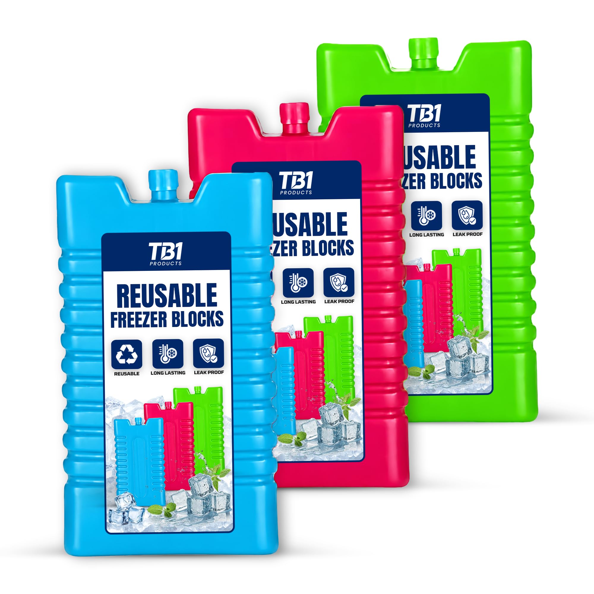 TB1 Products Reusable Ice Packs 4PK, 16cm Freezer Blocks for Cool Bags, Cooler Boxes & Lunch Bags – Large Reusable Ice Packs for Camping, Beach, Picnic & Travel Use