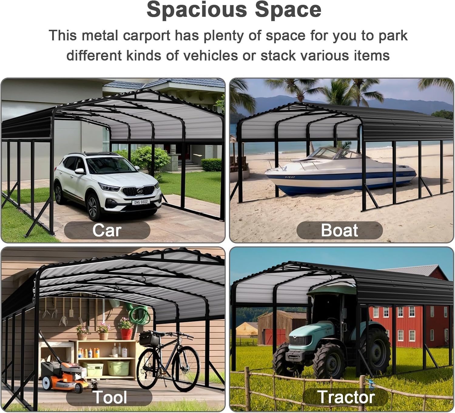 12x20 FT Metal Carport, Upgraded Heavy Duty Car Ports Canopy with 4 Side Reinforcement Support Rods, All Weather Use Car Shelter with Galvanized Steel Roof Vertaile for Car Truck Boat Tractors Party