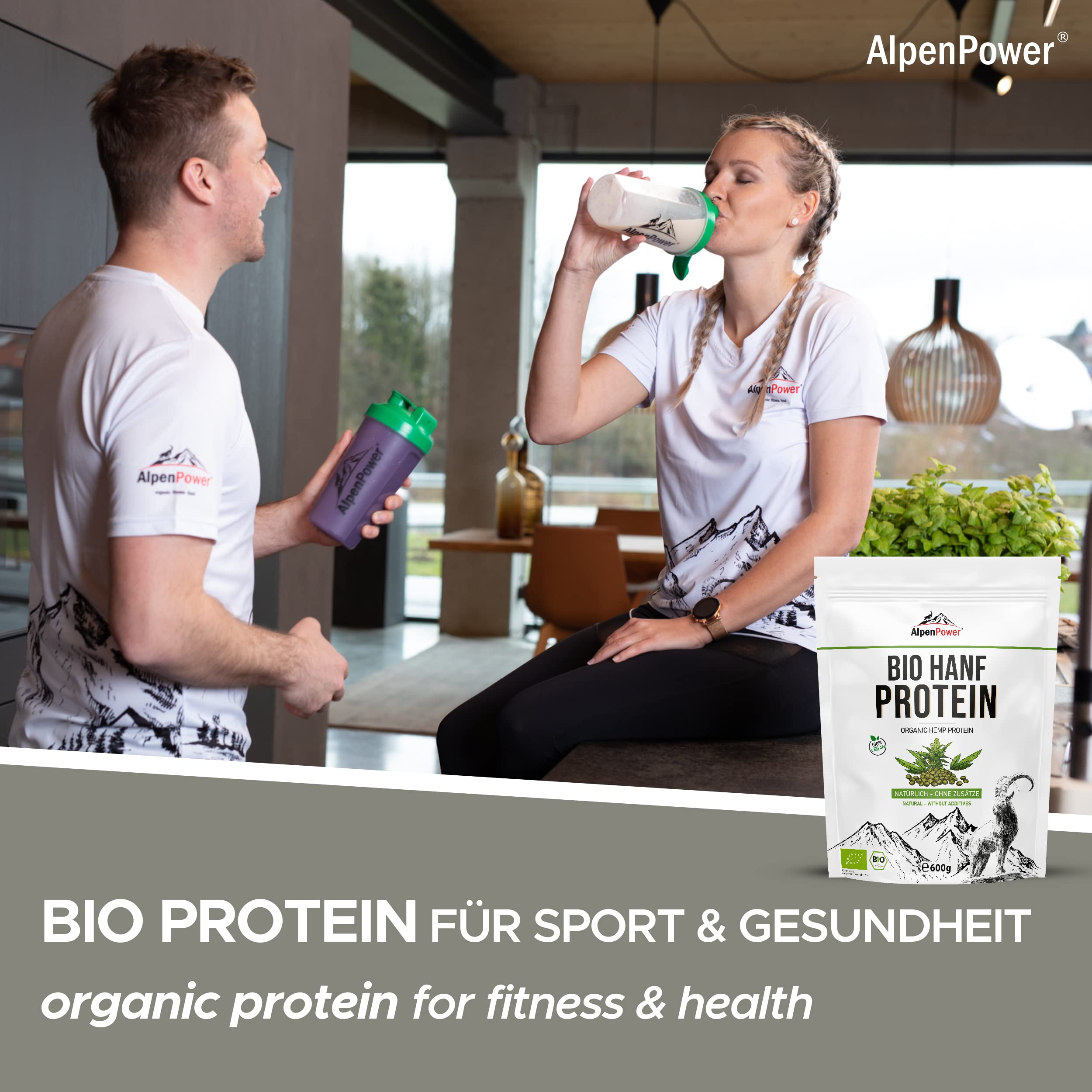 AlpenPower BIO Protéine de Chanvre 600 g - 100% pure protéine de chanvre sans additifs - Vegan & low carb - Poudre de protéine de haute qualité - Polyvalent