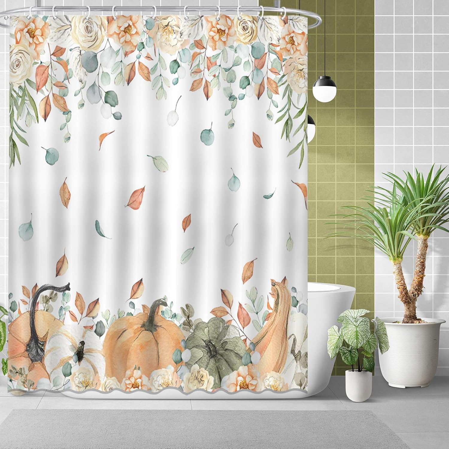 Amazon.com: Mocsicka Fall Shower Curtain Autumn Pumpkin Shower Curtain ...