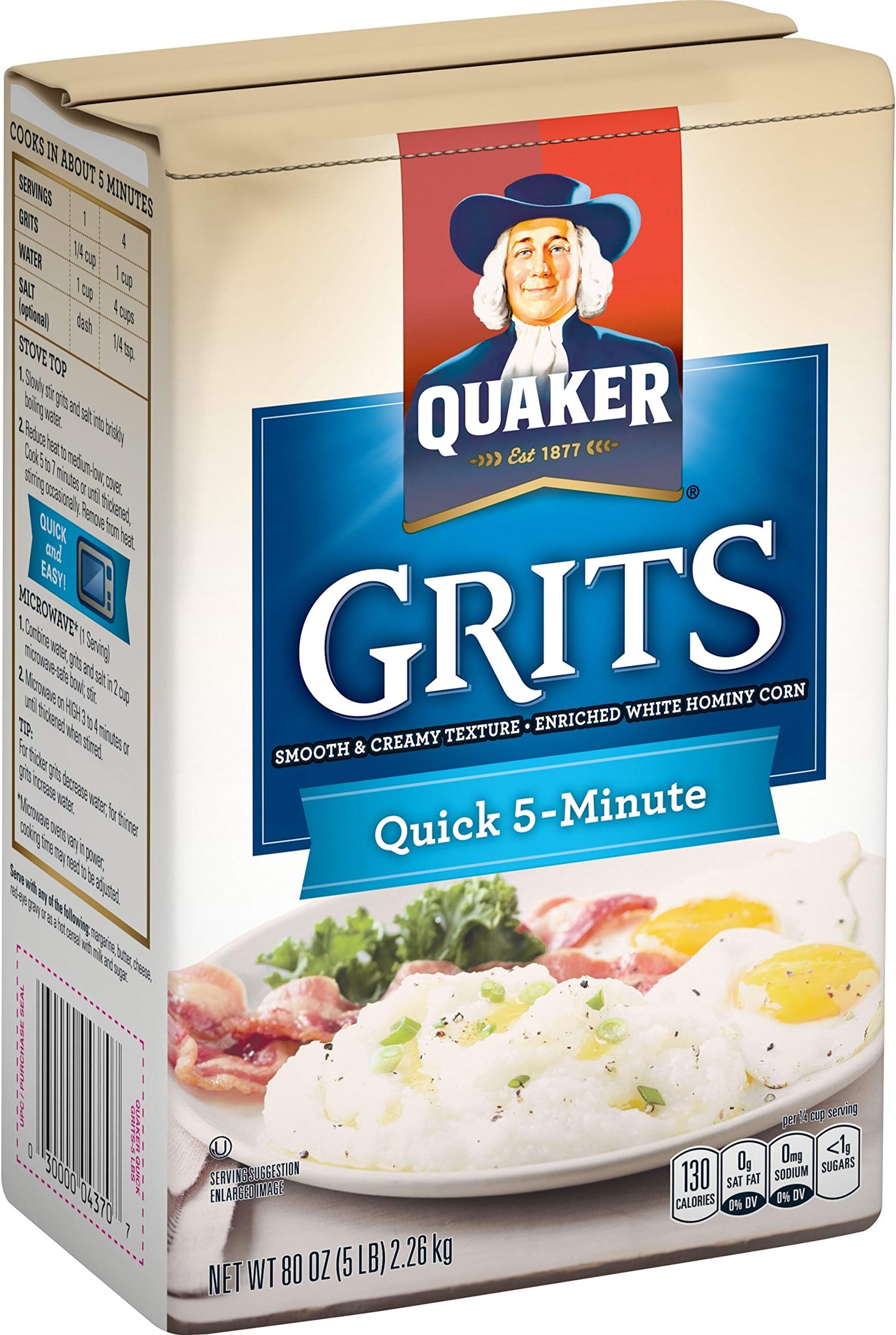 Quaker Quick 5 Minute Grits, 8 Count, 5 lb Bags