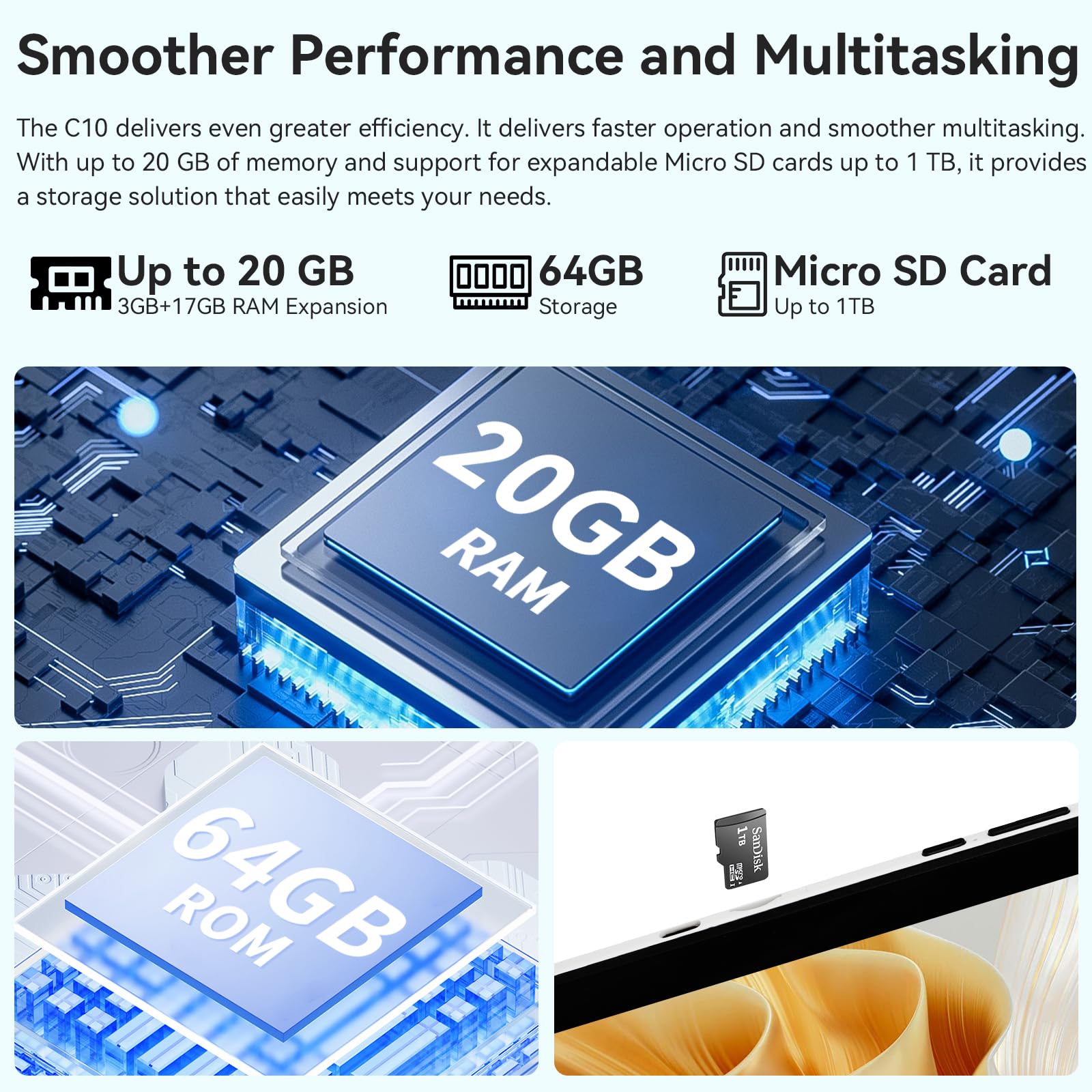 Laptok Tablet 10 pollici Android 15 Tablet con Octa-Core, Face ID, 20GB+64GB+1TB Espansione, 1280 * 800 HD IPS Touchscreen, tablet Android con WiFi 6 BT5.3, Doppia Fotocamera 5MP+8MP, Widevine L1