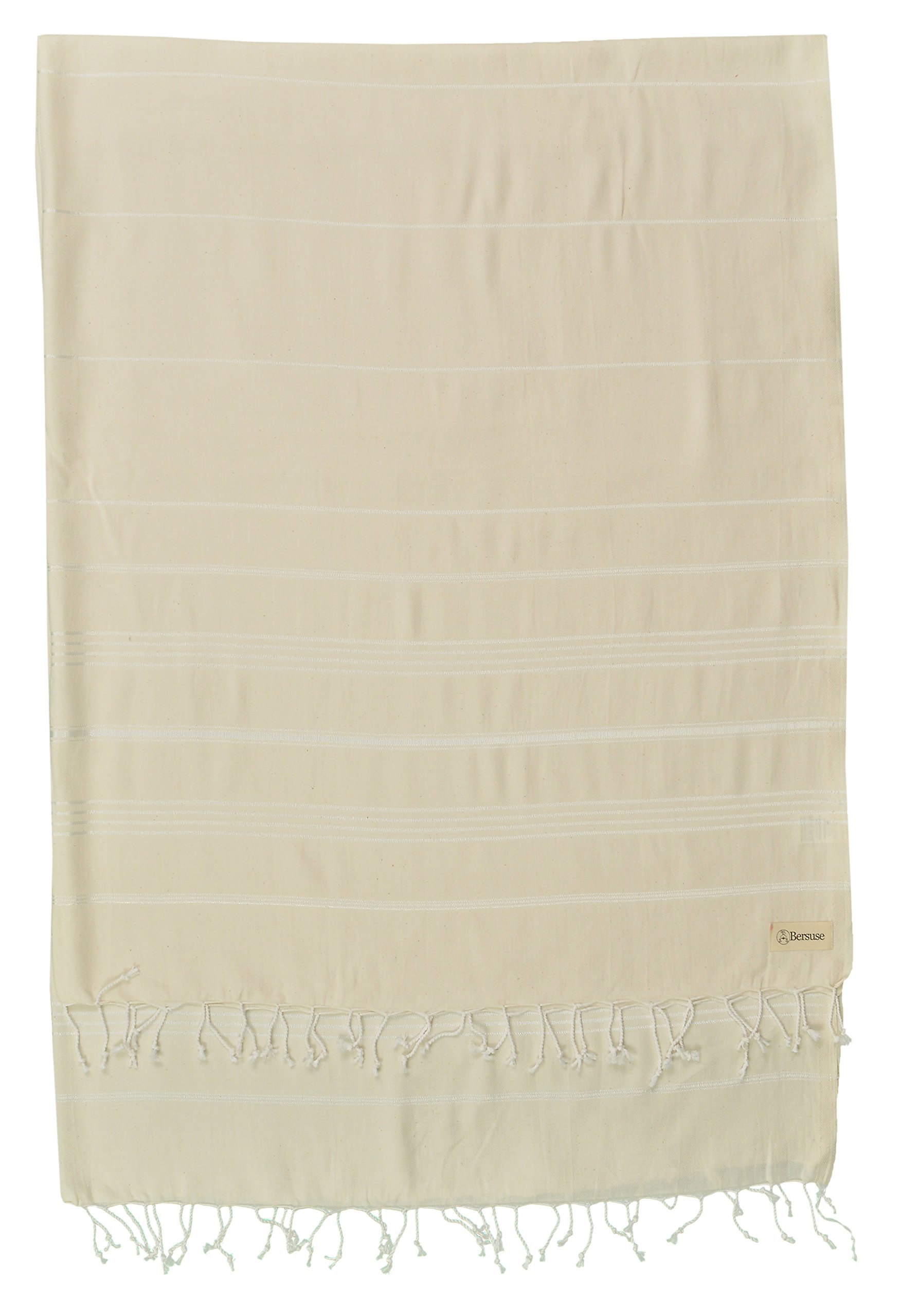 Bersuse 100% Cotton Turkish Throw Blanket - XL 61 X 82 Inches, Peshtemal Towel, Oeko-Tex Certified (Natural)