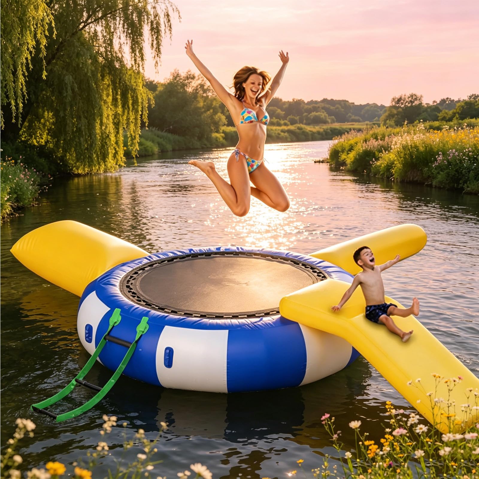 NSACMD ,3m,Heavy Duty 10Ft Inflatable Water Trampoline – Floating Bouncer Platform for Lake, Ocean & Pool, Includes Air Pump & Ladder, Durable & Stable