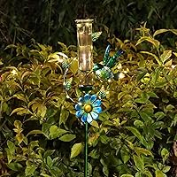 Vista 6 de MUMTOP Medidor de Lluvia para Exteriores, Estaca Decorativa de Colibrí de Metal con Flores, Alimentada por Energía Solar para Césped, Patio y Jardín