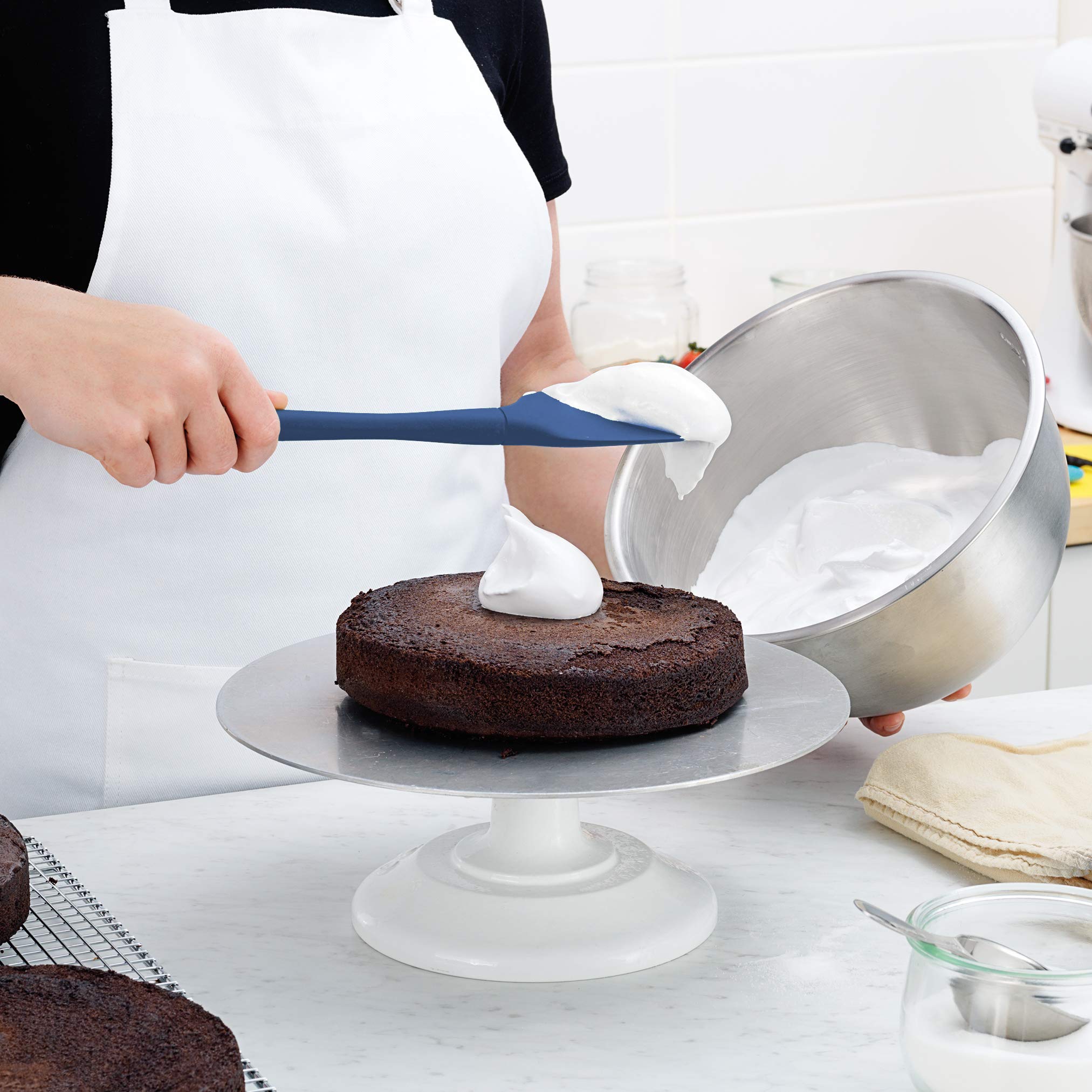 TOVOLO Flex-Core żaroodporne i wolne od BPA, żeliwne i nieprzywierające naczynia kuchenne, można myć w zmywarce, silikonowa szpatułka, głęboki indygo