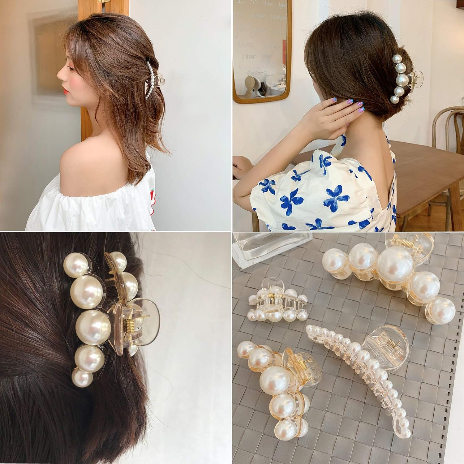 Agirlvct Pearl Hair Claw Clip,Hair Clips Strong Hold Hair Jaw Clips,Big Hair Clip Barrettes Nonslip,Large Clip Birthday Gift Hair Accessories for Women Girls Daughter Girlfriend(4 Pack) : Beauty & Personal Care