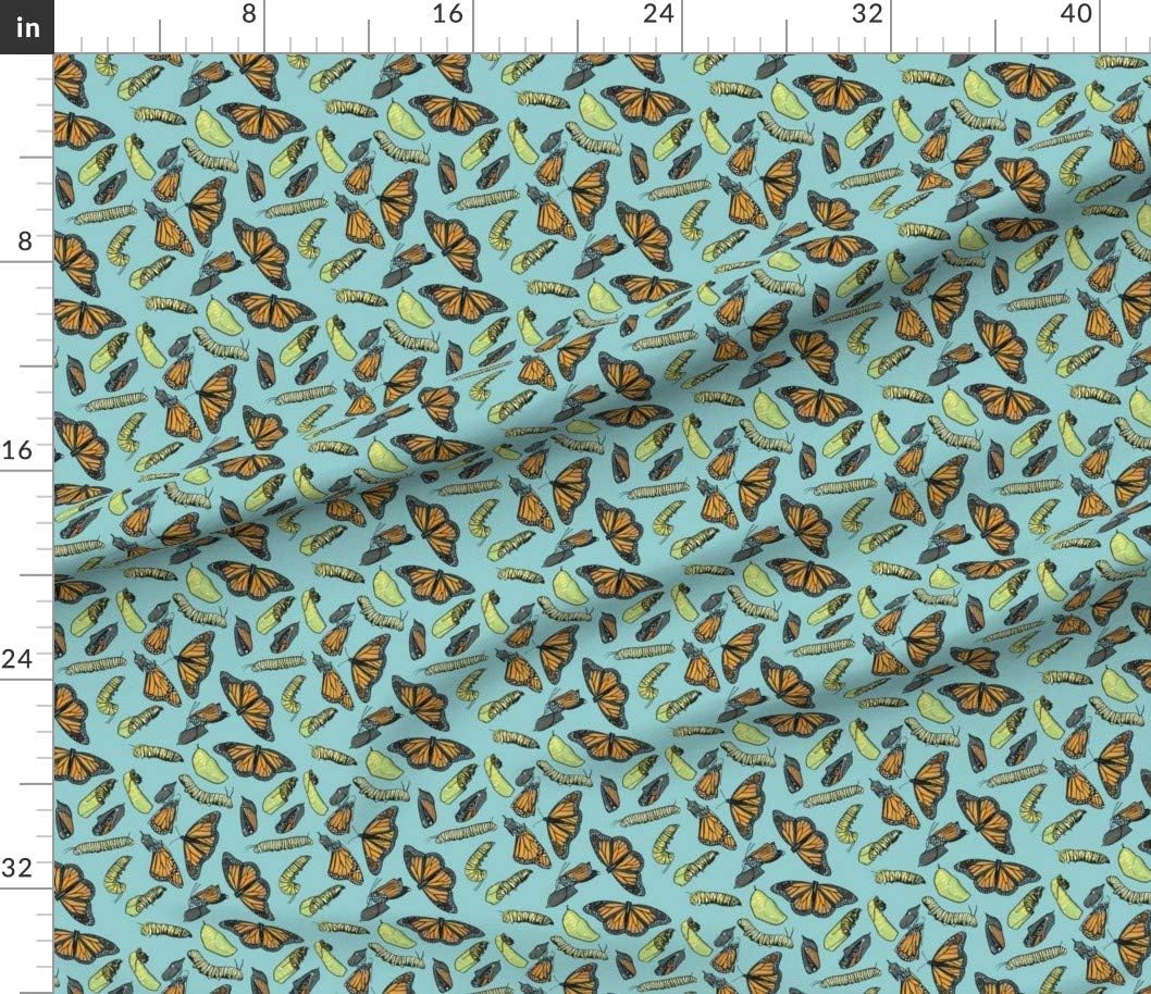Spoonflower Fabric - Monarch Butterflies Light Blue Insects Entomology Bugs Butterfly Life Printed on Petal Signature Cotton Fabric by The Yard - Sewing Quilting Apparel Crafts Decor