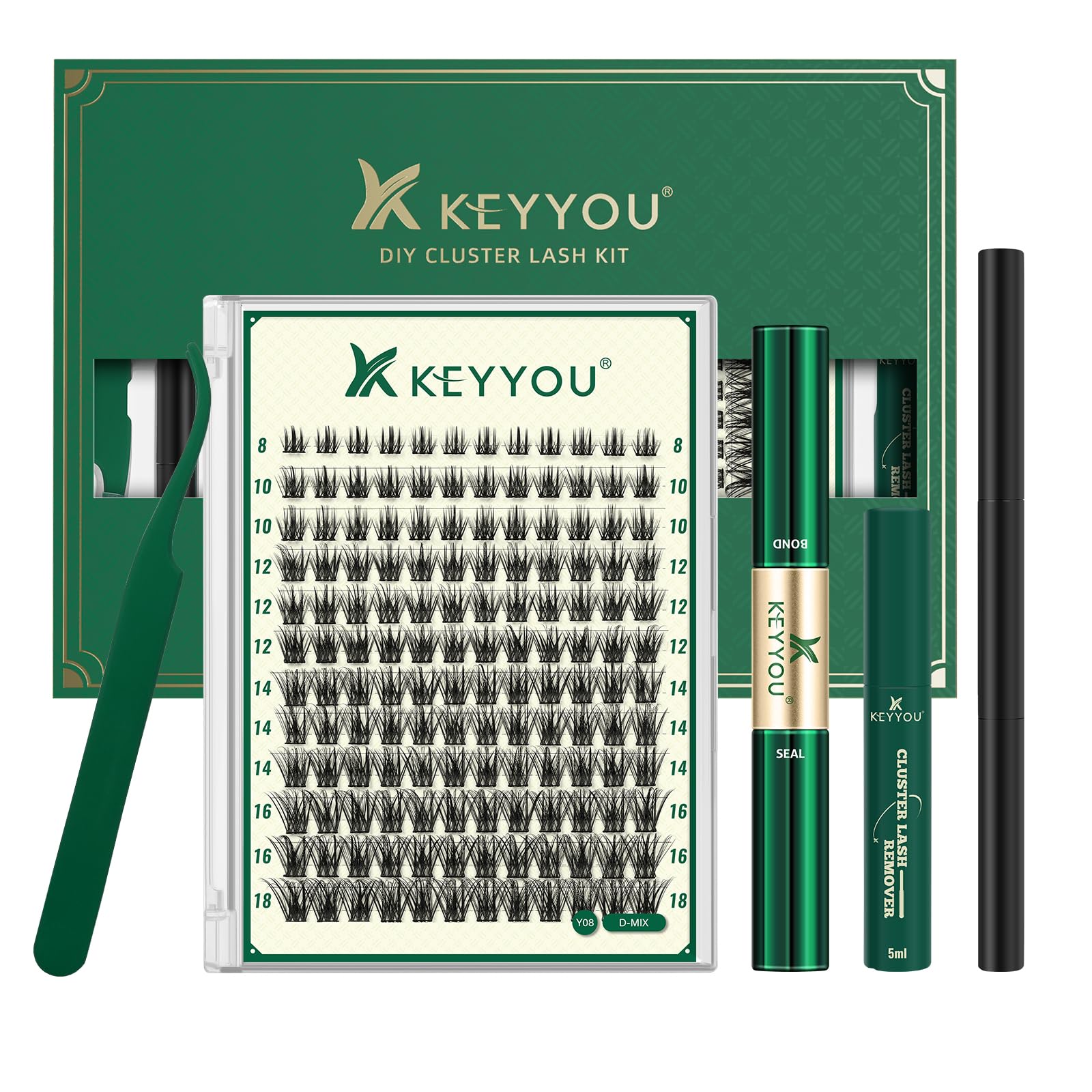 DIY Lash Extension Kit KEYYOU 144pcs Lash Clusters Eyelash Extension Kit with Mascara Brush Bond and Seal Lash Glue Remover Lash Applicators Lash