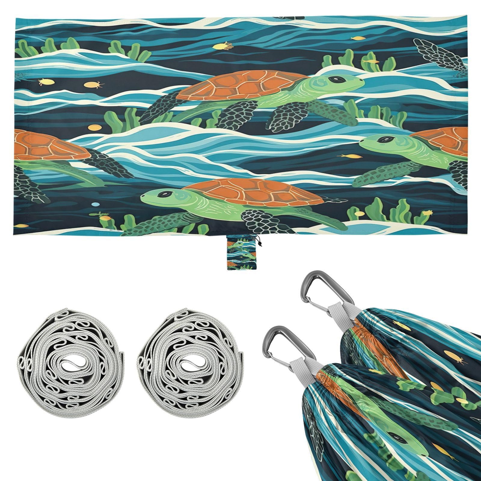 ATTX Cute Sea Turtles Camping Hammock - Lightweight & Portable Hammocks, Heavy Duty 330lbs Capacity for Indoor, Hiking, Backpacking, Travel, Backyard, Beach#357