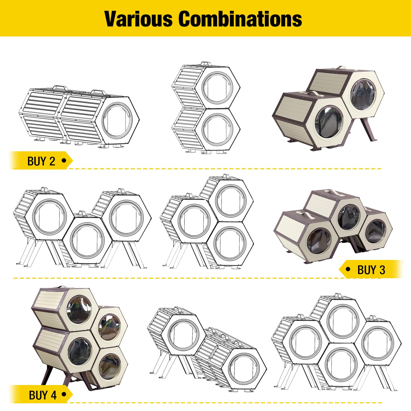 Heated Cat House for Outdoor Winter,Combined Adjustable Cat Condo, Insulated Outdoor or Indoor Cat Shelter for Feral with Escape Door (White and Brown, 1 Set)