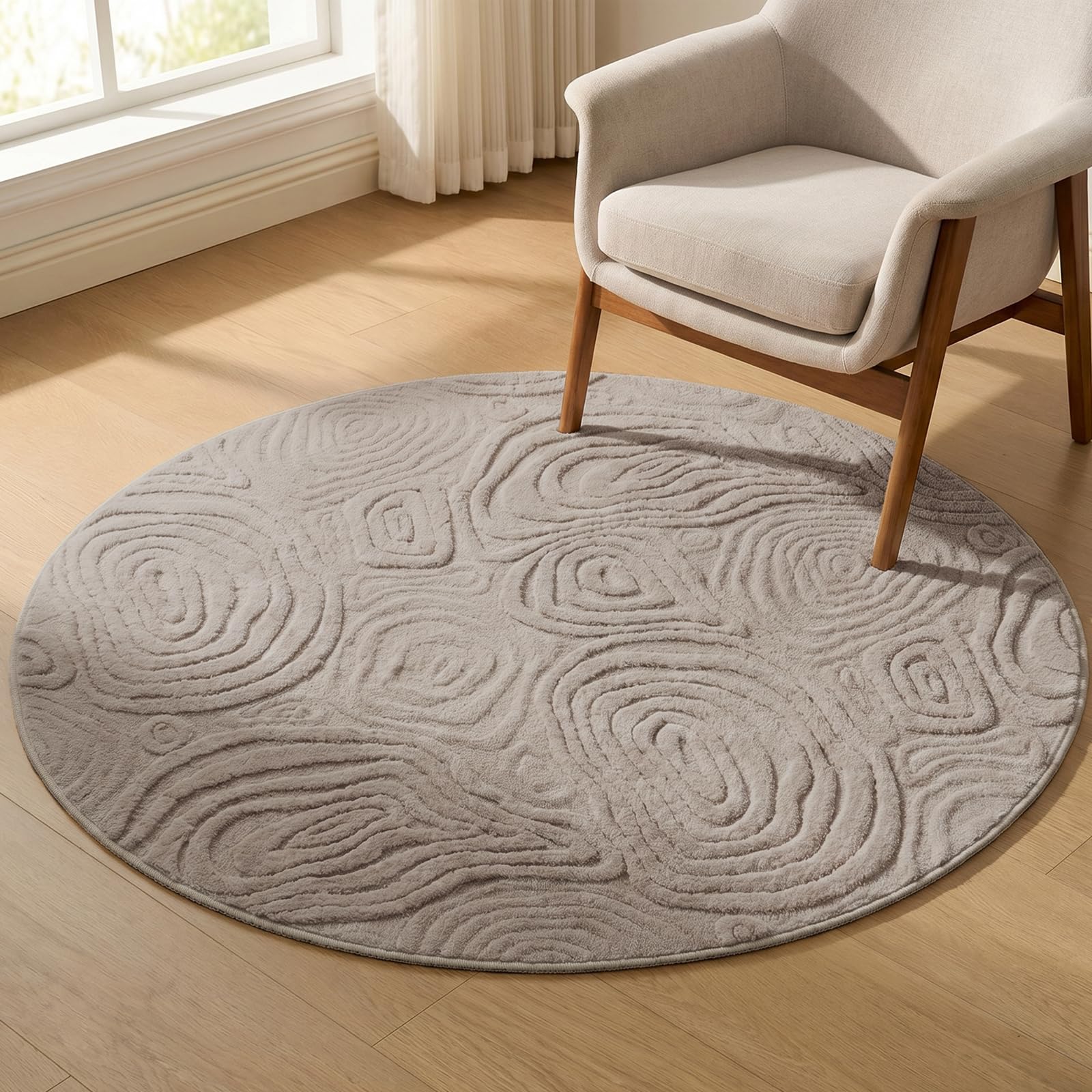 Dnlaphbh 3D Round Short Pile Rug 80cm, Taupe Washable Rugs Living Room, Non-Slip Rugs for Bedroom, Modern Geometric Round Rug,Machine Washable, Modern Area Carpet for Kids Room,Lounge,Nursery(Taupe)