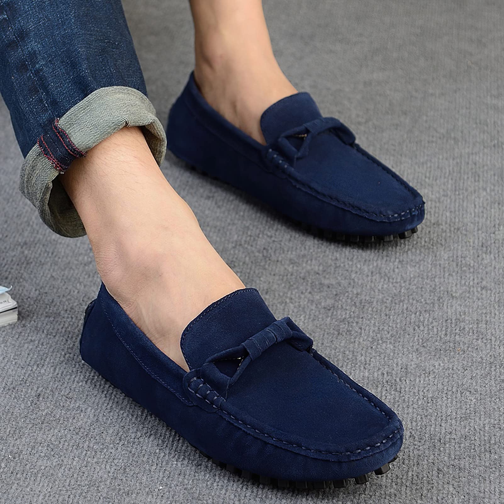 ANUFER Hombres Elegante Piel de Ante Mocasines Planos Comodidad Zapatos para Conducir Pantuflas Mocasín