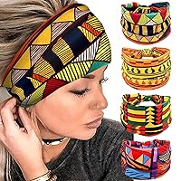 Vista 12 de Paquete de 4 diademas anchas para mujer, color negro, elegante, elástica, anudada, turbante de humedad, para entrenamiento, bandas para el sudor