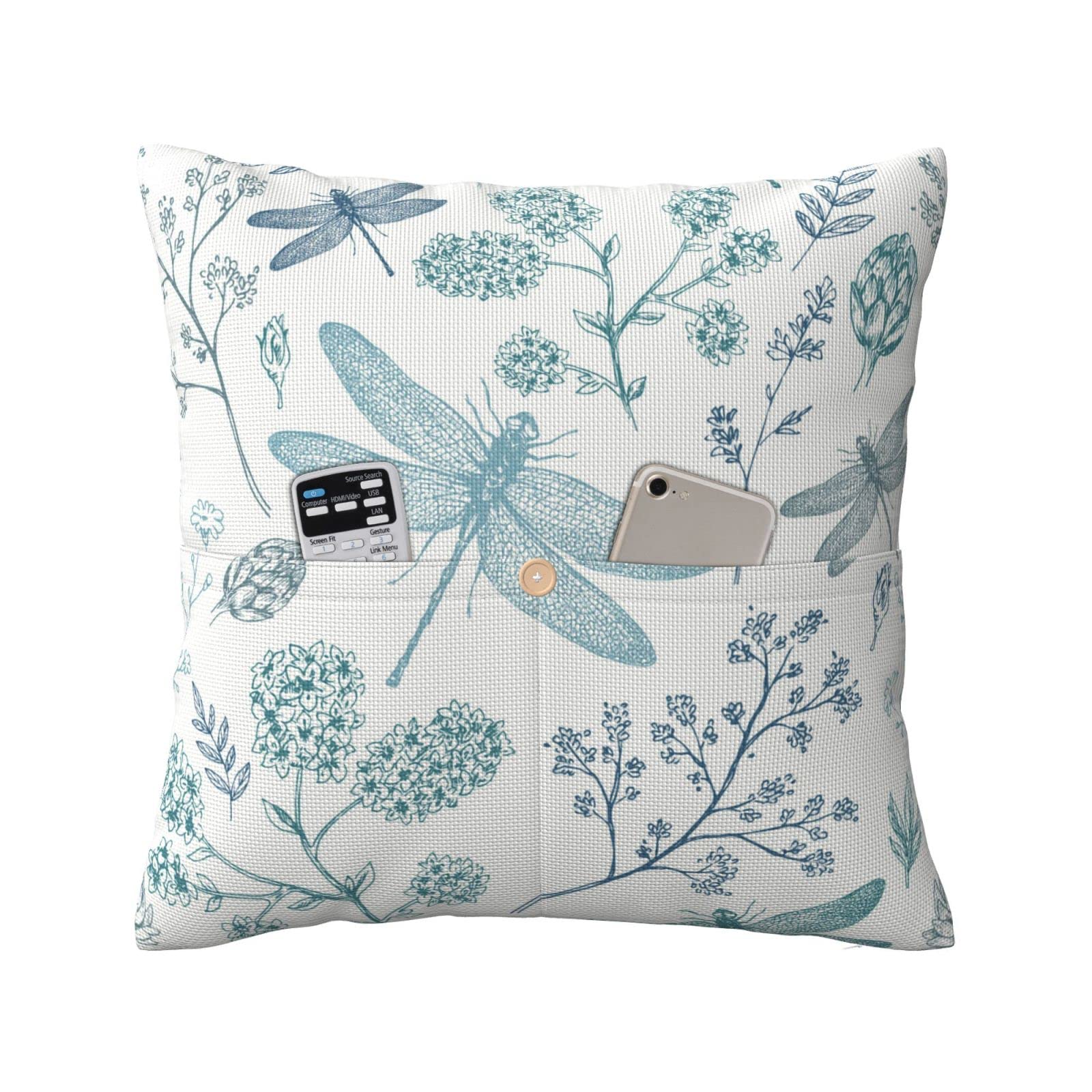 Aubkfeld Black Dragonfly Printed Cushion Covers 50X50 Cm Linen Throw Pillow Cover Soft Pillow Case With Pockets For Couch Bed Car