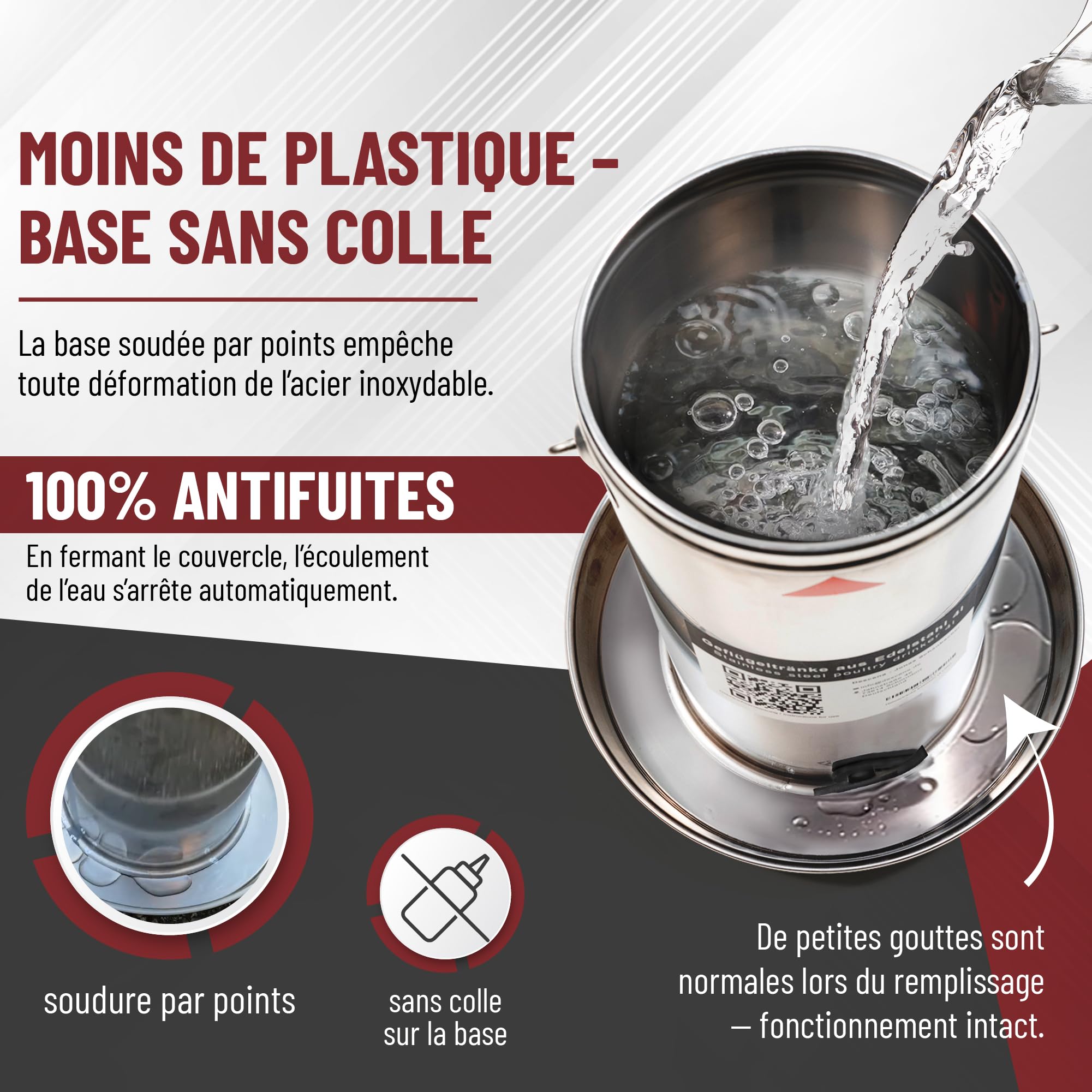 Descena Abreuvoir Poules 4L INOX – Remplissage par Le Haut | Acier inoxydable 304 (V2A), régulation automatique de l'eau, compatible lave-vaisselle et chauffe-abreuvoirs