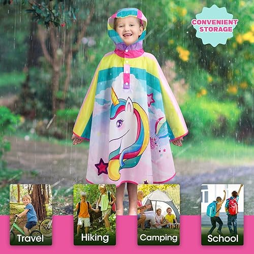Vista 65 de WAWSAM Poncho de lluvia ligero para niños, impermeable, reutilizable Azul (Space Blue)