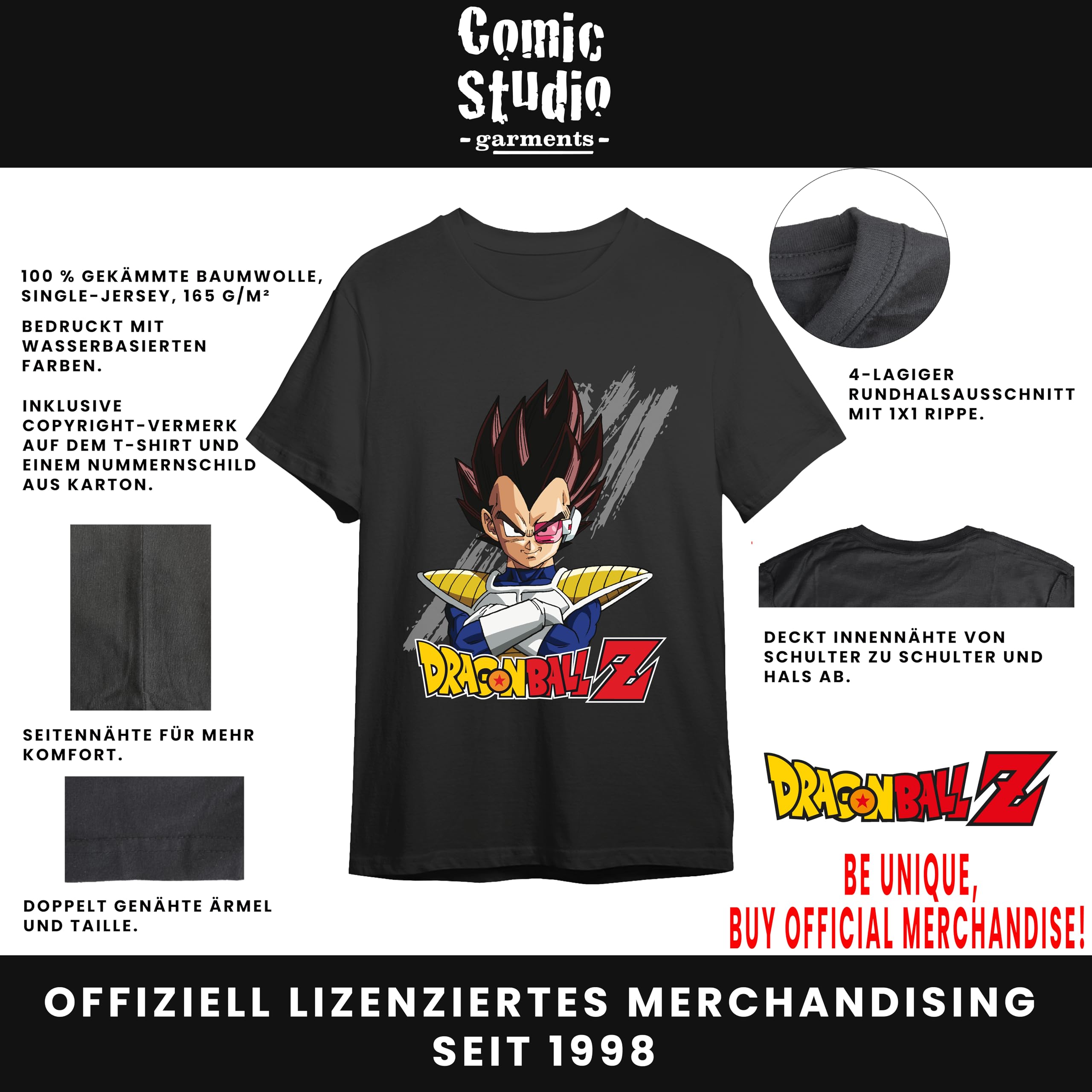 Dragon Ball Z Vegeta Black Short Sleeve T-Shirt T-Shirt Unisex Adulto (Pack de 1)