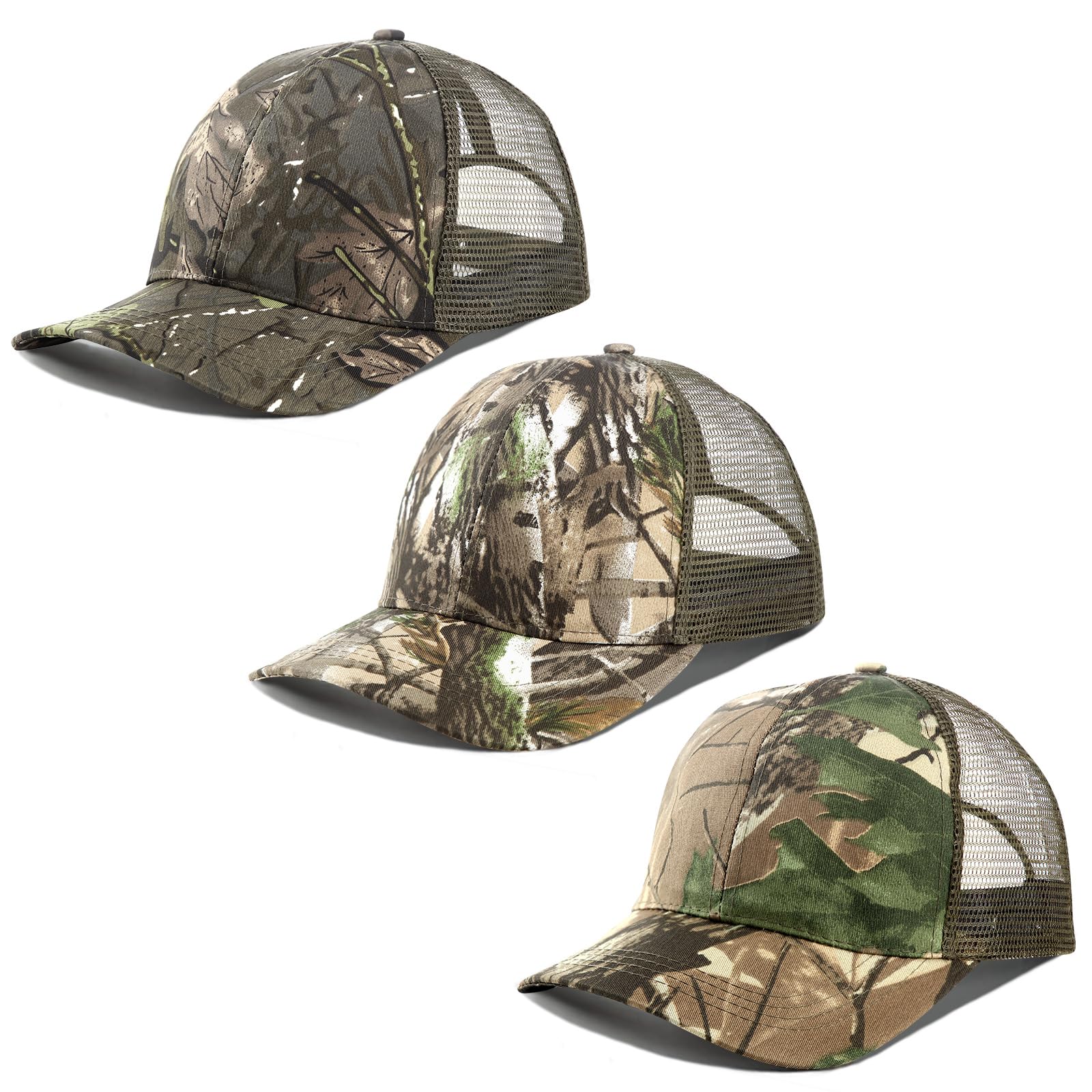 Shyyween 3 Pcs Hunting Hats Mesh Back Camo Caps Men's Trucker Breathable Mesh Cap with Adjustable Strap Hunting Gear Accessories