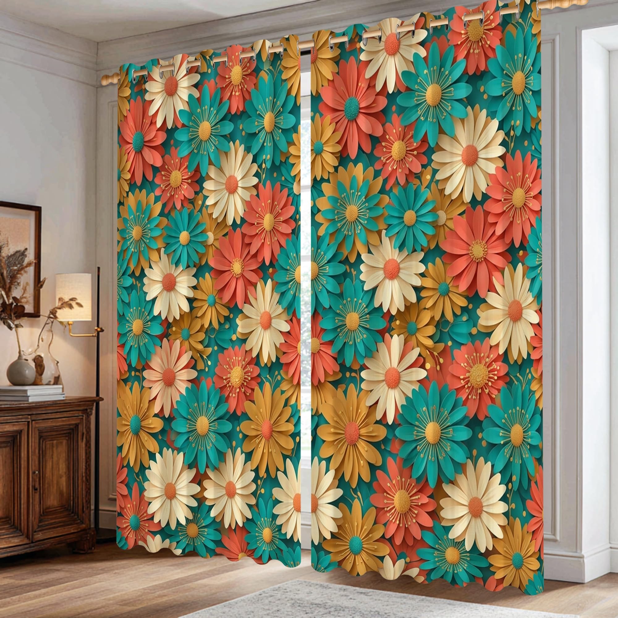 Rideaux occultants chrysanthème contre le vis-à-vis de chambre