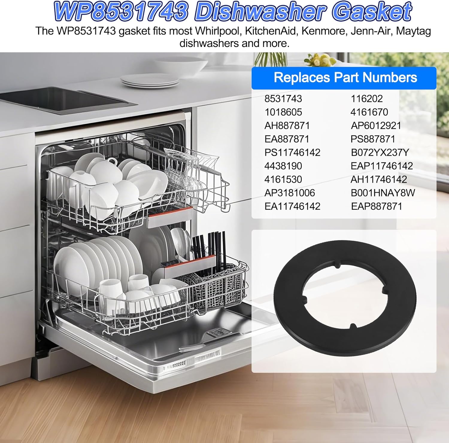 Dishwasher Float Switch Base Gasket WP8531743 Replacement Whirlpool Dishwasher Gasket 8531743 116202 1018605 4161670 4438190 for Maytag KitchenAid Kenmore Jenn-Air Dishwasher