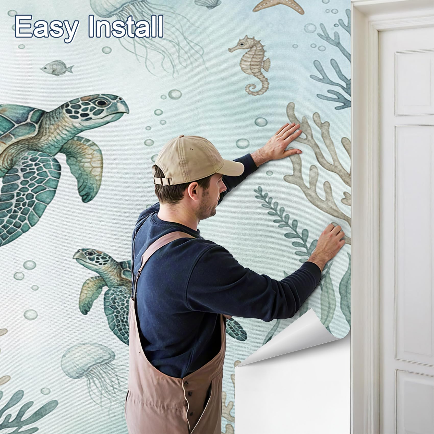 Tapete Schildkröte, Fototapete Meerestiere Schlafzimmer, Tapeten Vliestapete Ozean Kinder Wohnzimmer, Wandtapete Kinderzimmer Schildkröte Wanddeko, Mustertapete Vlies 416 x 254 cm (B x H)