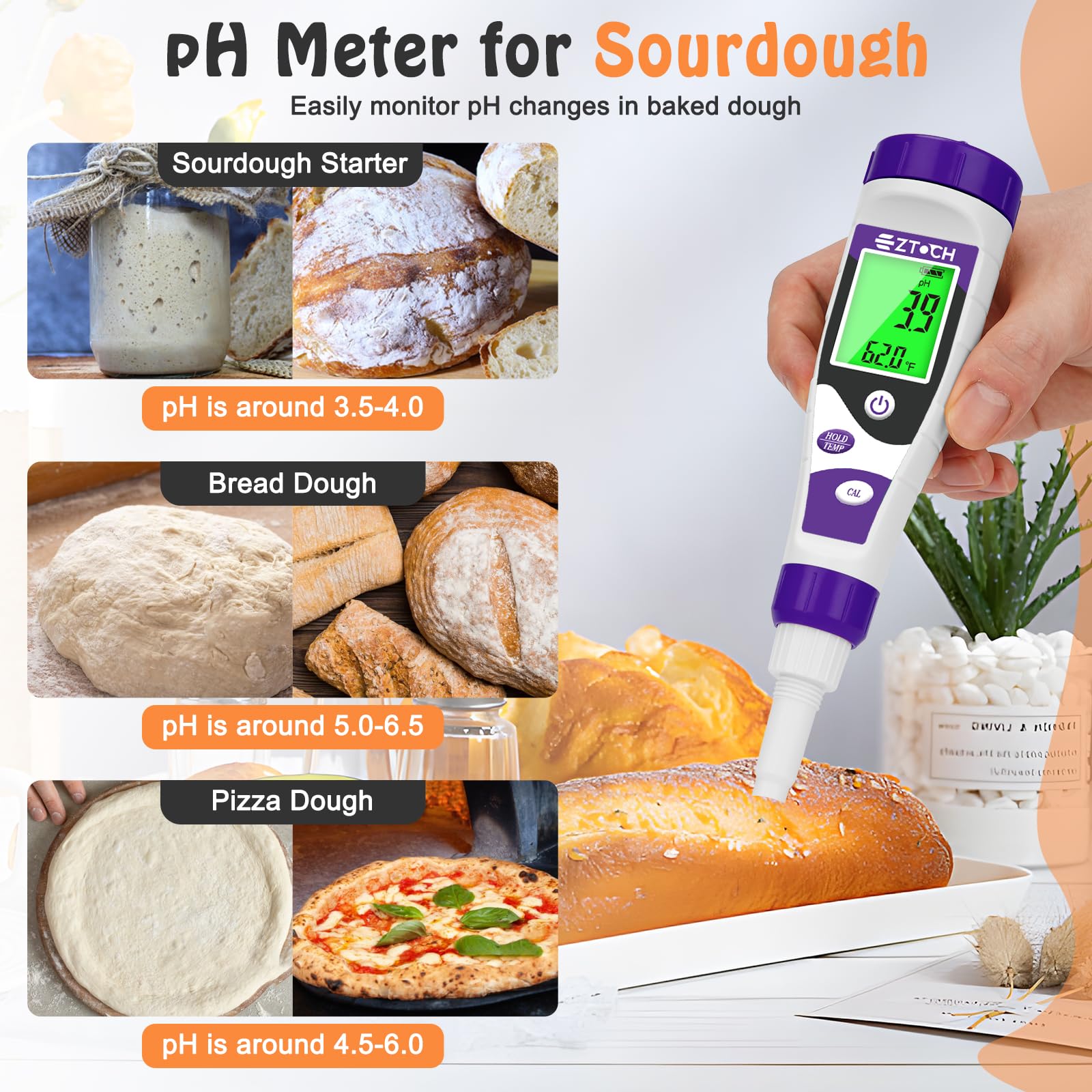 Testeur de pH numérique pour la fermentation des aliments, la mise en conserve, testeur de pH intelligent pour pain, fromage, sauces, mesure le pH dans l'eau, le brassage, la viande, les