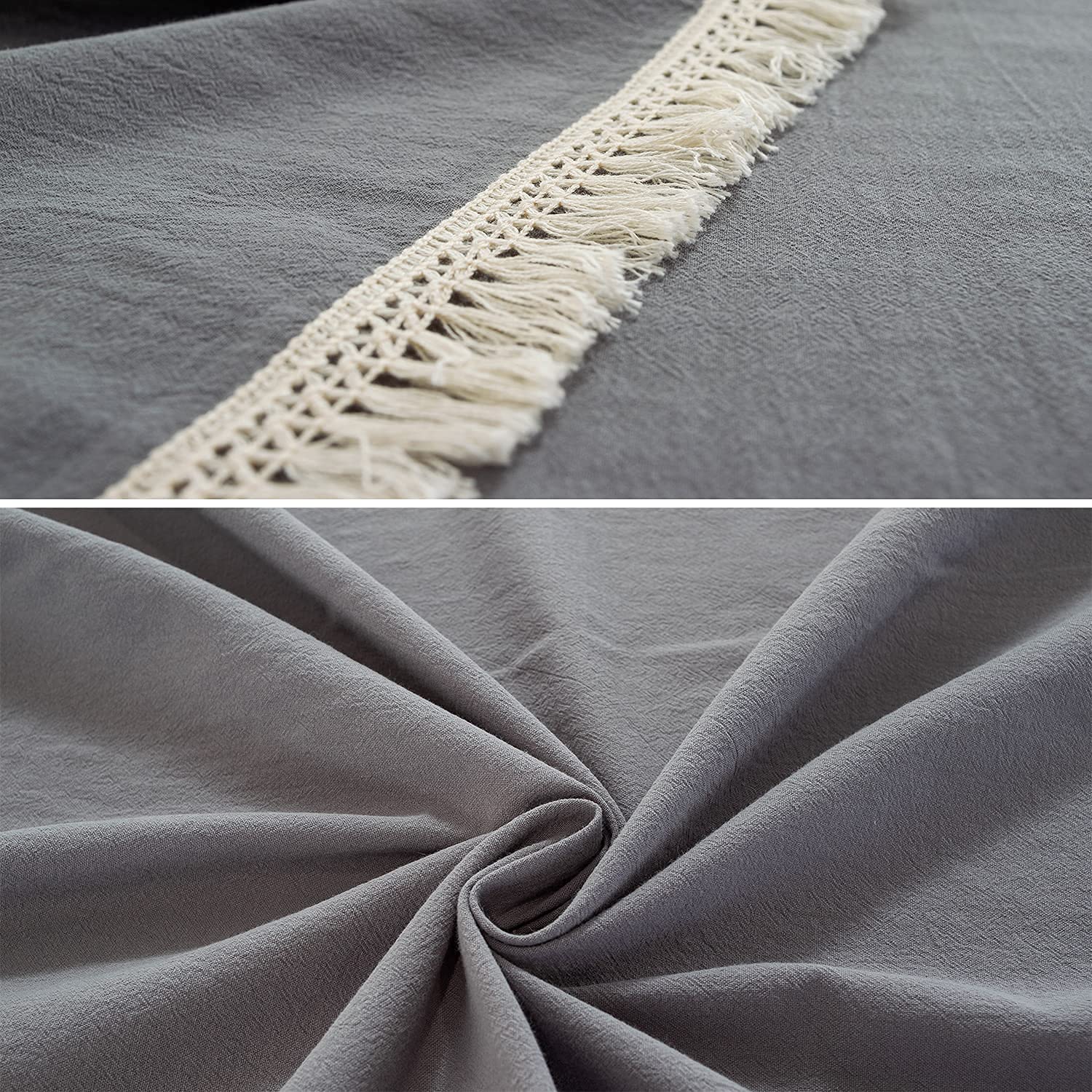 Nappe imperméable en lin avec pompons, lavable, idéale pour la cuisine, la salle à manger, les fêtes, les vacances et Noël. 140 x 280 cm / 55x110in.