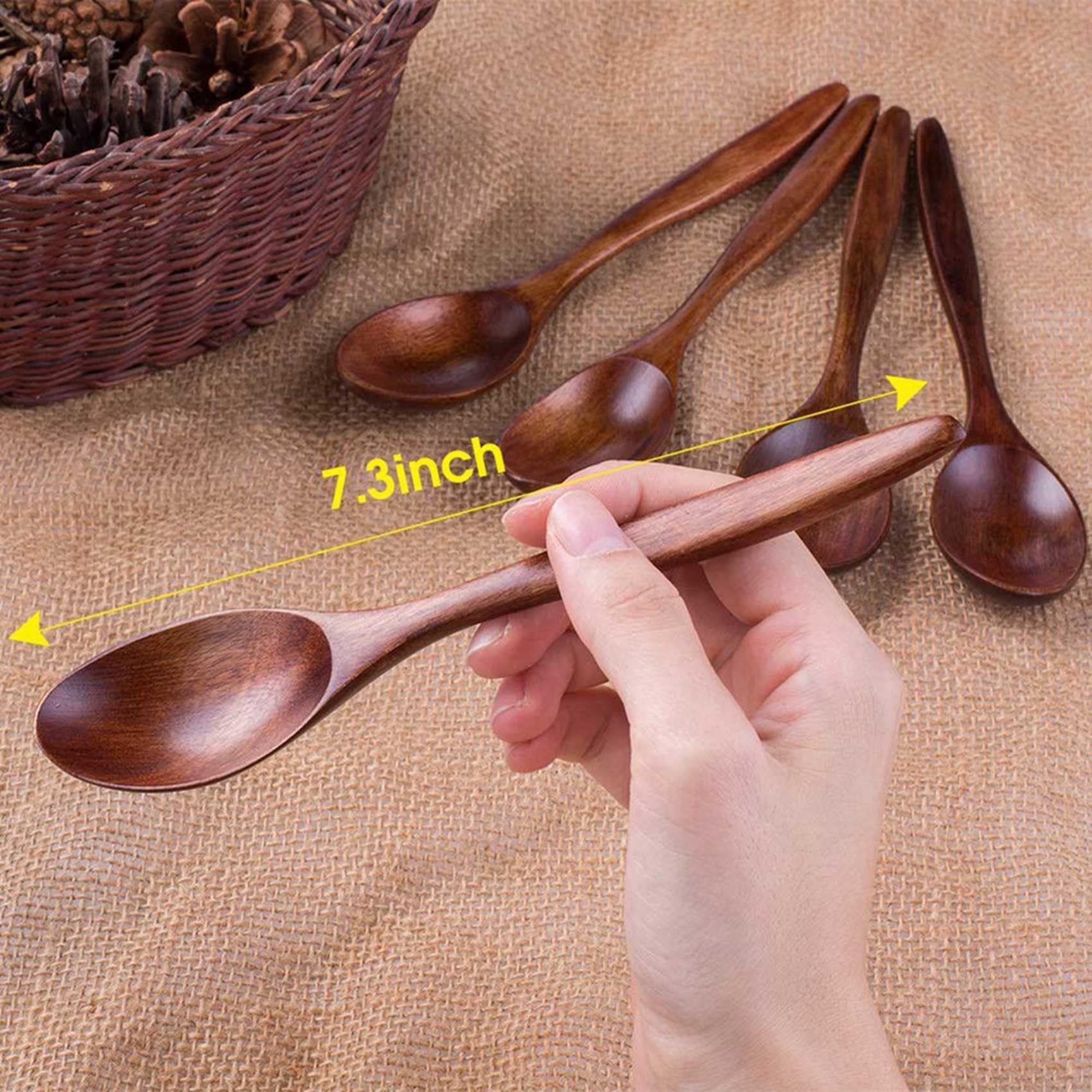 HolzlöFfel, 60 PCS SuppenlöFfel Set, Langstiel Naturholz EsslöFfel zum Mischen RüHren Kochen - 7,3