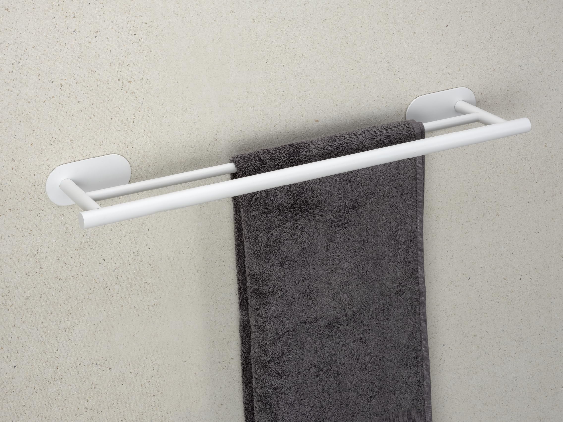 WENKO Turbo-Loc® Badetuchstange Duo Orea White matt, 60 cm, Doppel Handtuchstange aus rostfreiem Edelstahl, 60 x 4,5 x 12 cm, Weiß