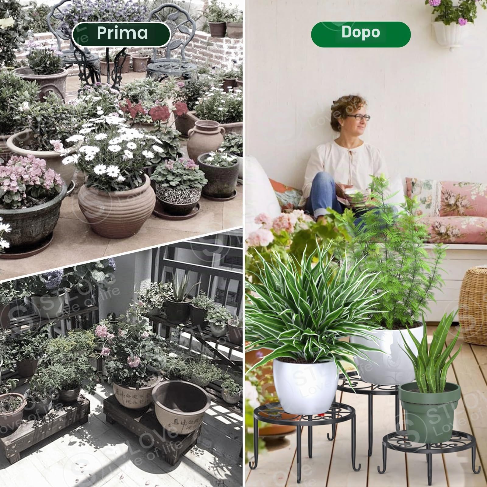 5 Retro Metal Rack Rotonda in Ferro Battuto, STLOVe Flower Pot Iron Plant Stand, Scaffali per Fiori in Metallo, Supporti Pentole Calde o Teiera, Mensola Piante, Interno Esterni Giardino Casa Camera