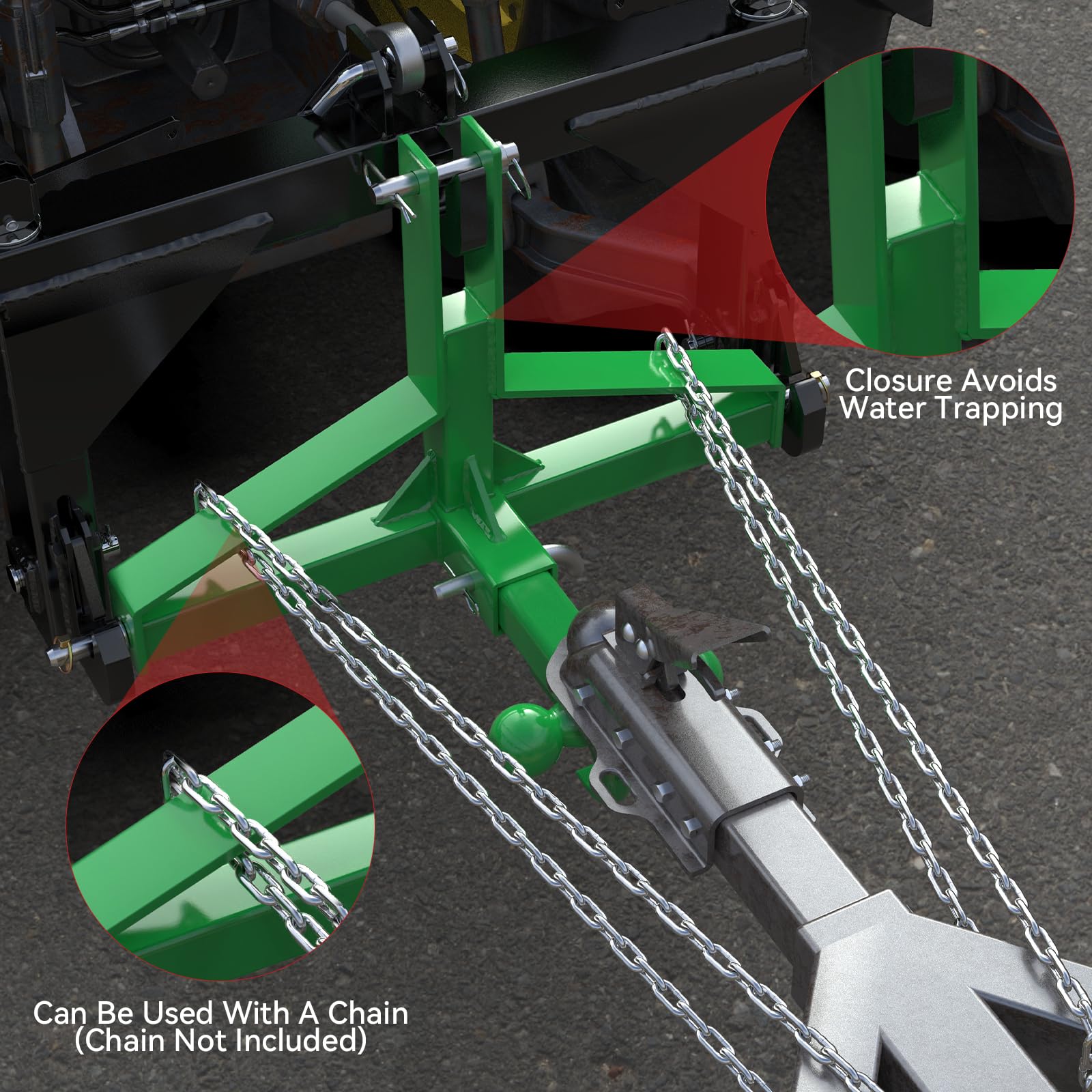 Enganche de remolque verde de 3 puntos con receptor de 5,1 cm y enganche de bola de remolque con gancho, enganche de barra de enganche de tractor, enganche rápido de 3 puntos para equipos