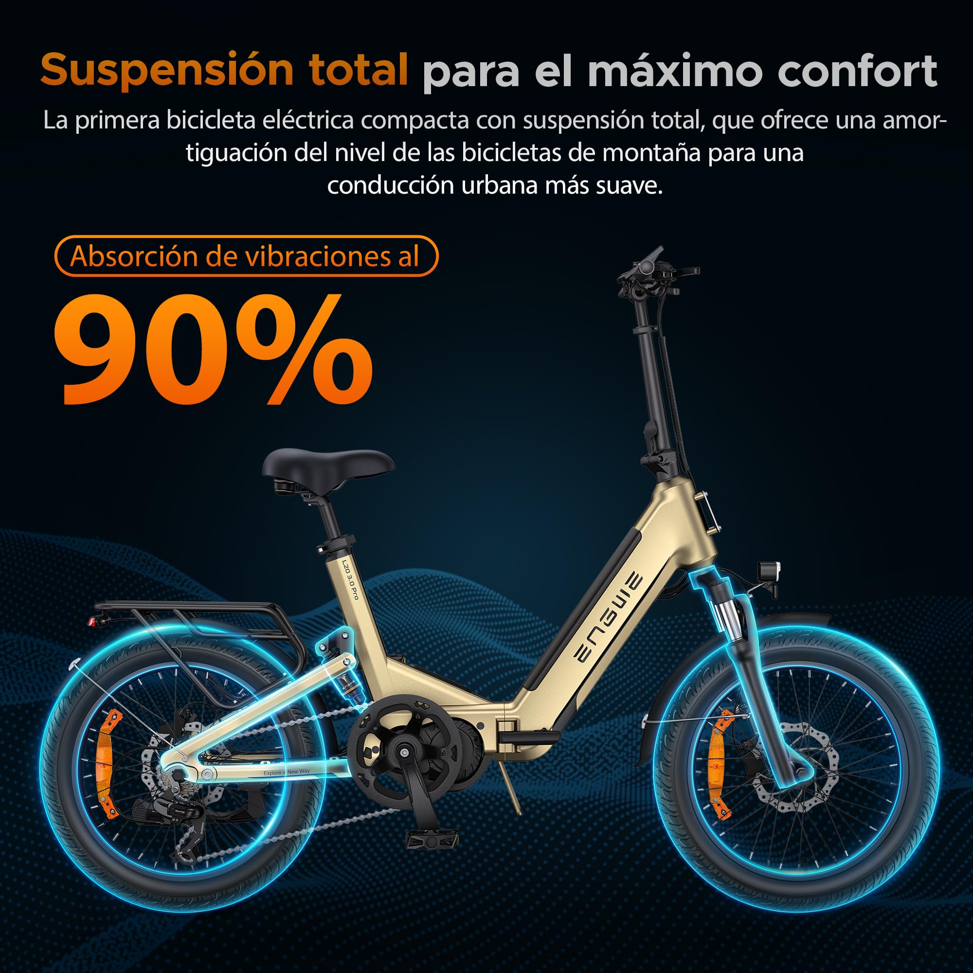 ENGWE Bicicleta eléctrica L20 3.0 Pro con aplicación y IoT, Motor Central de 250 W y batería de 48 V y 15 Ah con una autonomía de hasta 160 km; Compatible con Carga rápida de 2 Horas