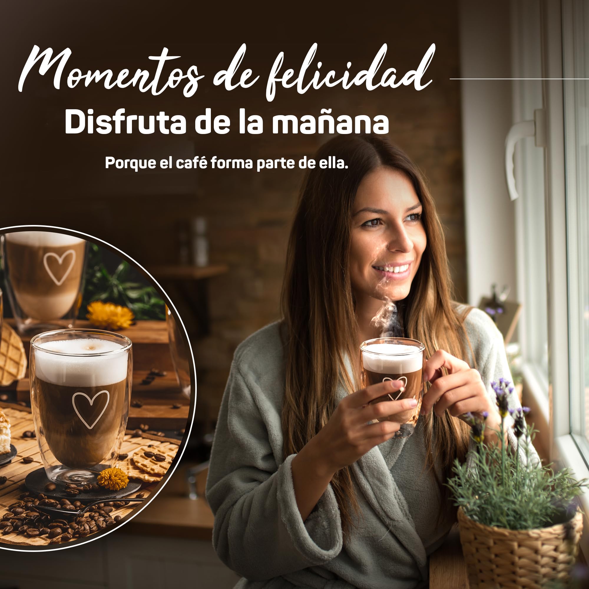 ElbFuchs® Tazas de Café de Cristal [4x350ml] Vasos de Doble Pared | Tazas cafe con leche | Vasos de cristal para Té, Café | Regalo original mujer cumpleaños, amiga, madre, boda para novios
