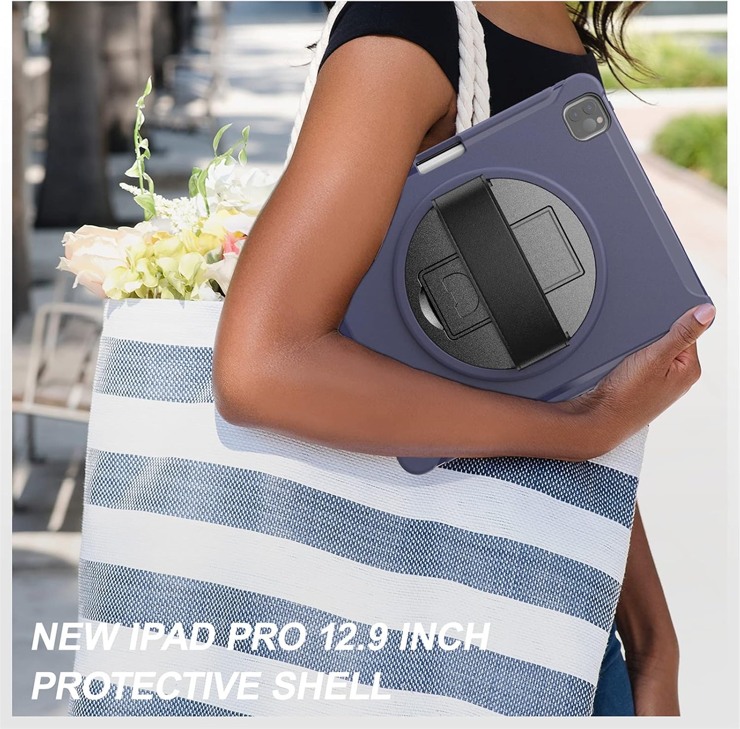 Case for iPad Pro 12.9 Inch 2021 5th Generation with Magnetically Wireless Pencil Holder Military Grade Shockproof with 360 Degree Rotating Stand Hand Strap Apple Pencil Charging