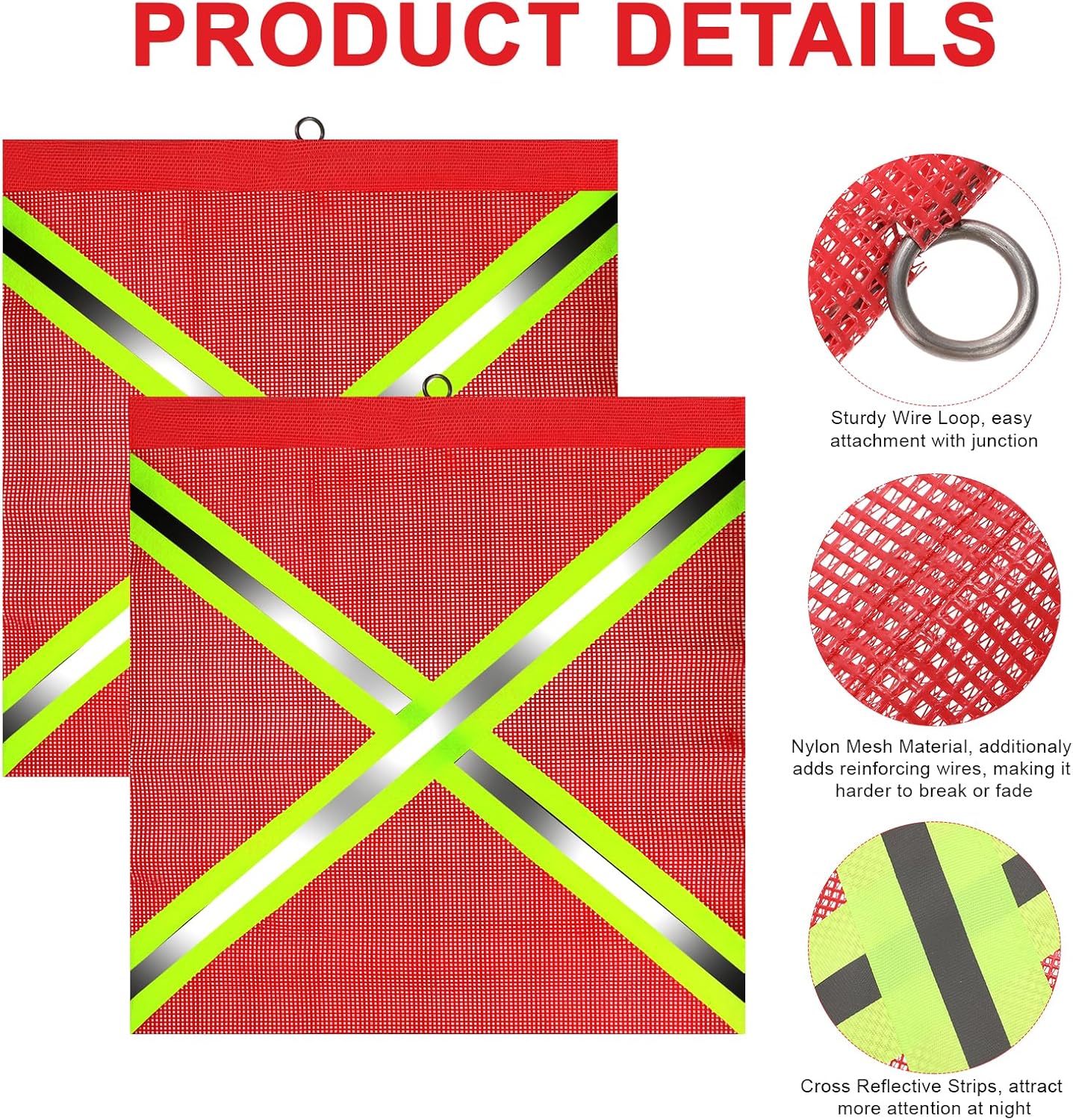 12 PCS 18 x 18 Inch Safety Flags for Trucks with High Visibility Cross Reflective Strip and Wire Loop, Reflective Warning Flag, Red Flag for Truck Loads, Weather-Proof Oversize Load Flags for Trailer