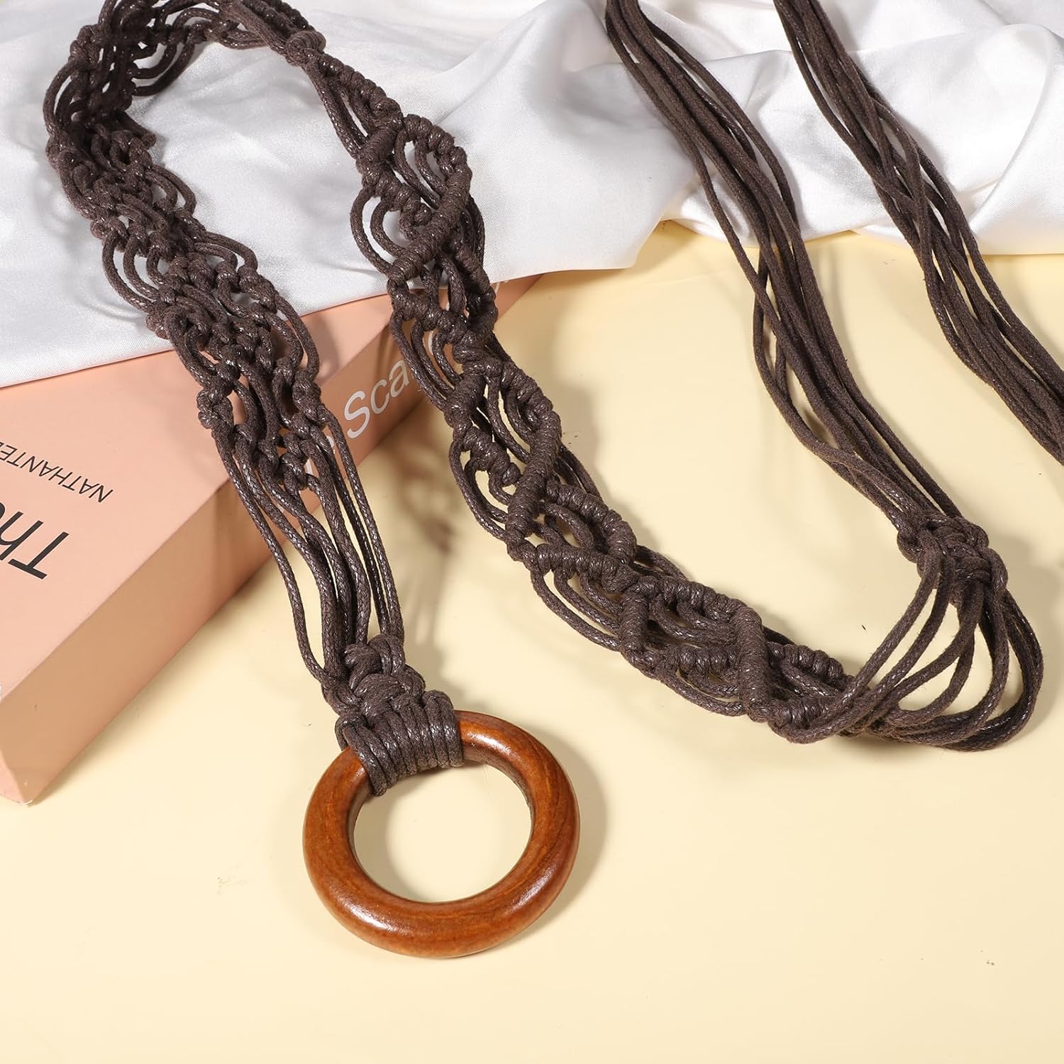 Boho Braid Belt for Women Brown Woven Belt with Ring Clasp Beaded Braided Rope Tie Belts for Bohemian Woven Waist Belts for Dress - Image 4