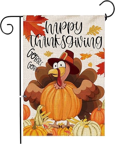 Bandera de jardín de Acción de Gracias, bonita bandera de arpillera de pavo y calabaza de doble cara, letrero de decoración de Acción de Gracias al
