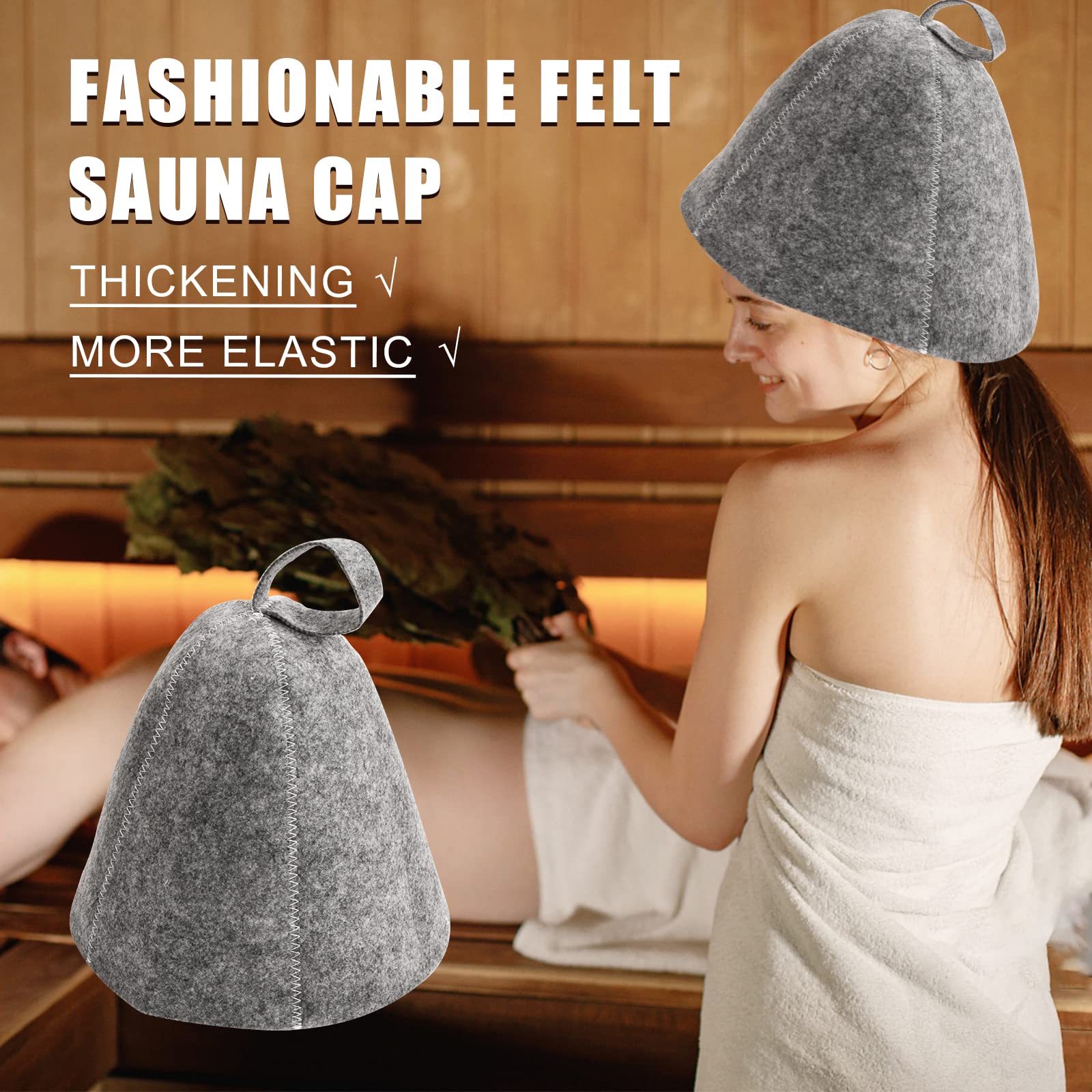 Chapeau Sauna en Feutre 2 Pièces Anti-Chaleur Bonnet de Sauna pour Homme Femme (Gris)